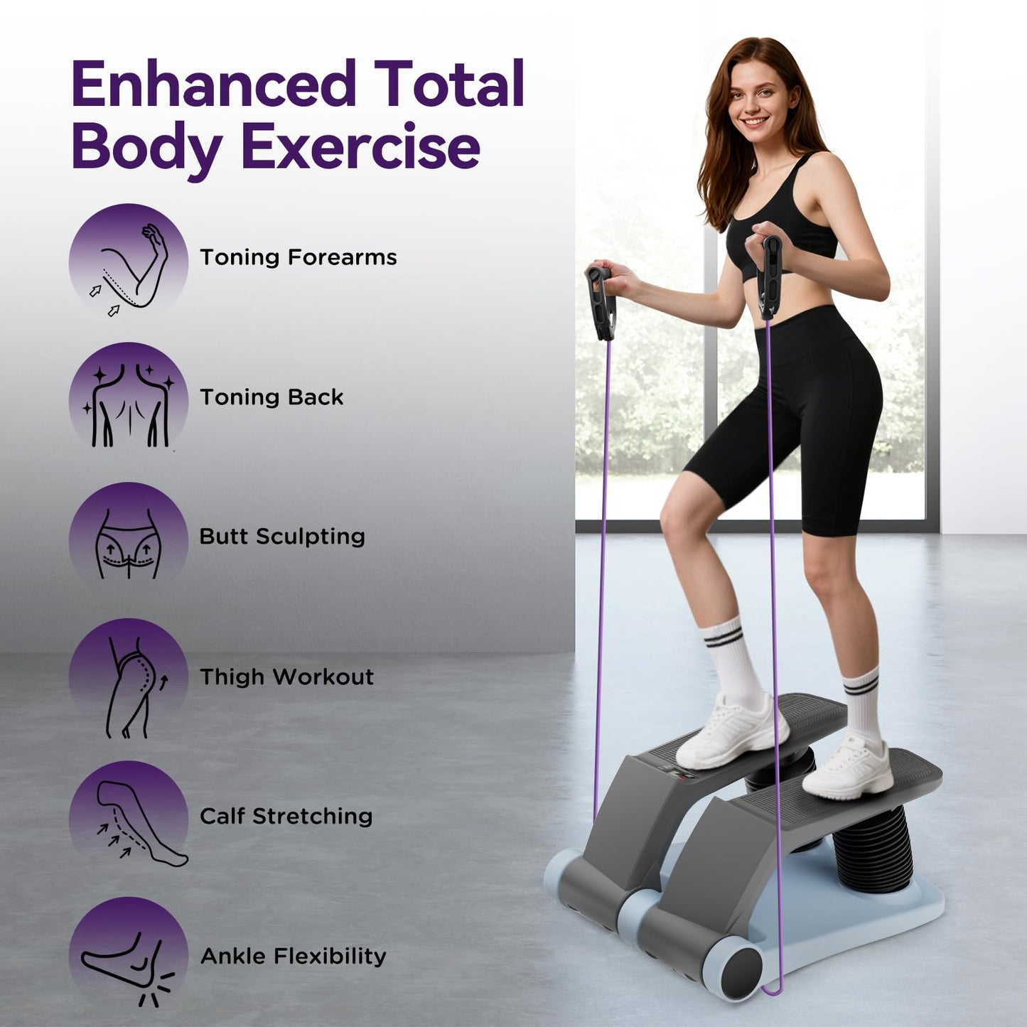 Air Stair Climber Stepper Machine with Adjustable Air Resistance & Resistance Bands, Anti-Slip Comfortable Foot Pedals, LCD Monitor for Home Cardio & Full Body Workout