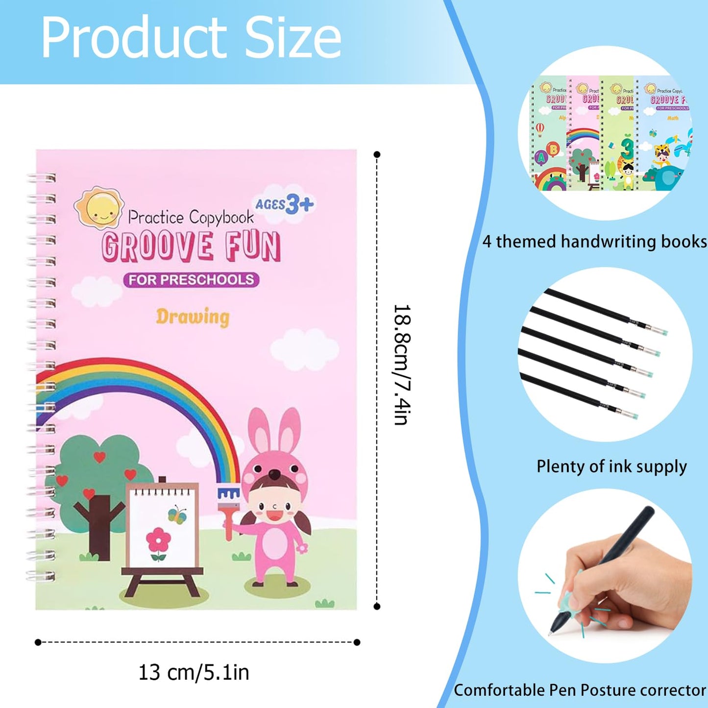 AALGO Handwriting Book Practice for Kids,Reusable Grooved Handwriting Books, Writing Practice for Kids Age 3-5