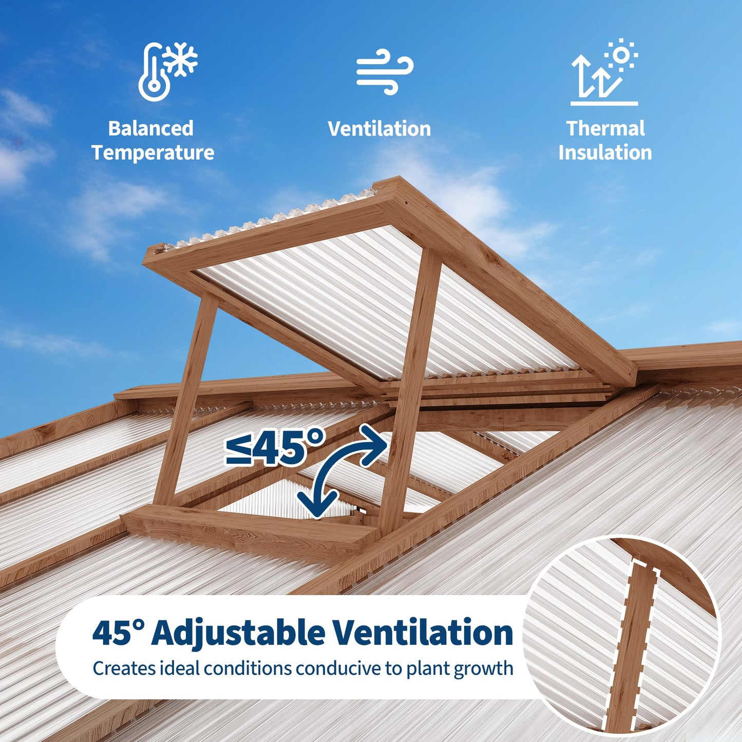 6x10FT Wooden Greenhouses for Outdoors, Wooden Walk-in Green House with Cedar Frame, Greenhouse Kit with 6MM Thick Polycarbonate Panel