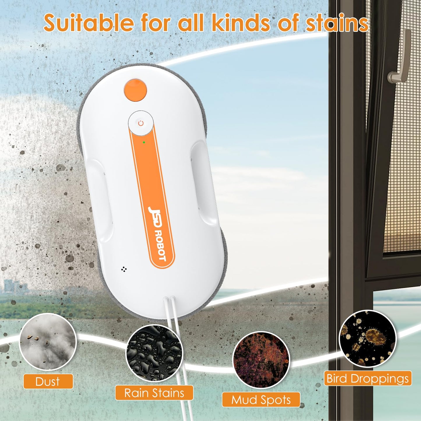 JSDROBOT Lite Window Cleaning Robot,5300Pa Window Cleaner Robot with Pressured Wiping Dual Water Spray Close to The Border Wipe Edge Detection Intelligent Path Plan