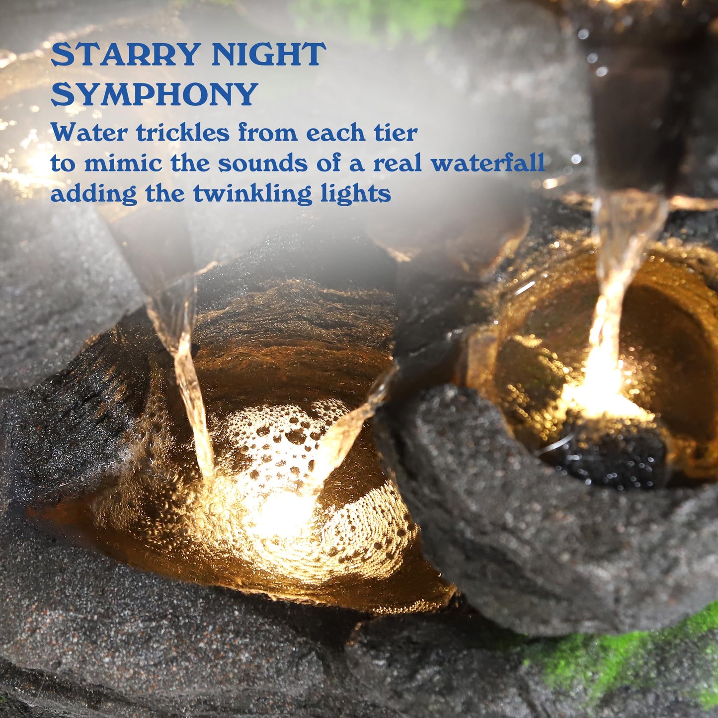TOBYUL Garden Waterfall Fountain Outdoor - Water Fountains and Waterfalls, Outdoor/Indoor Floor Standing Resin Water Fountain with LED Light for Patio, Garden and Backyard, Deck, Porch, Home (40" H)