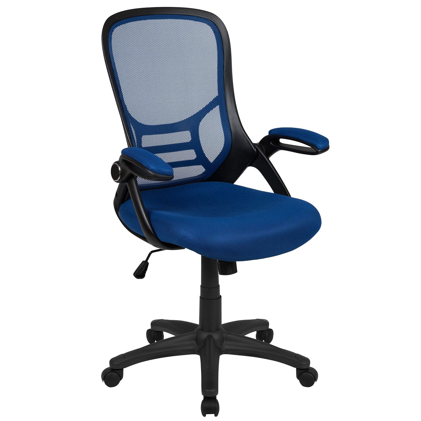 Flash Furniture Porter High-Back Swivel Office Chair with Adjustable Lumbar Support and Seat Height, Ergonomic Mesh Desk Chair with Flip-Up Armrests, Blue/Black