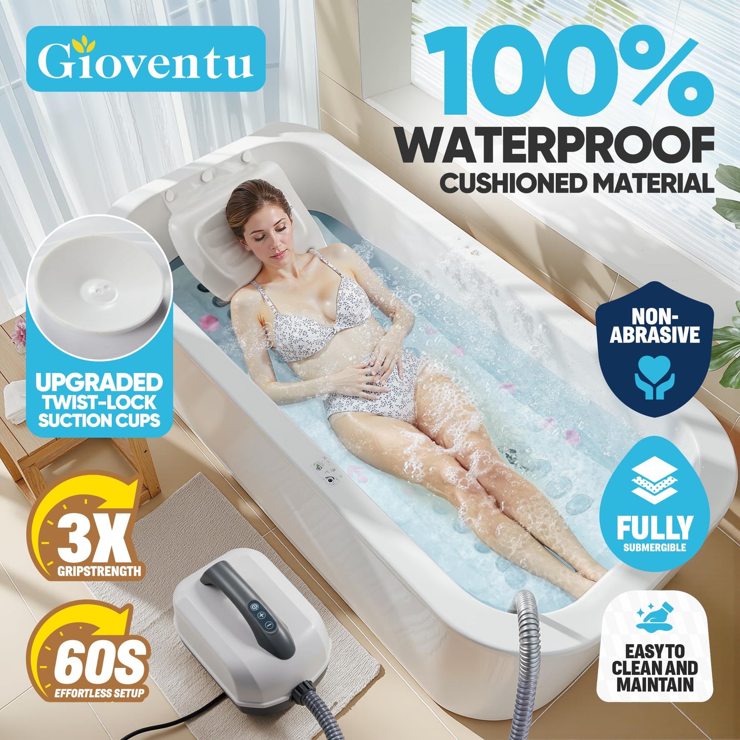 Upgraded Bathtub Spa Mat, Portable Spa Bubble Bath Massager with 6 Adjustable Settings, Upgraded Non-Slip Design and Remote Control, Hot Tub Jet Mat for Bathtub at Home, Full-Body Support