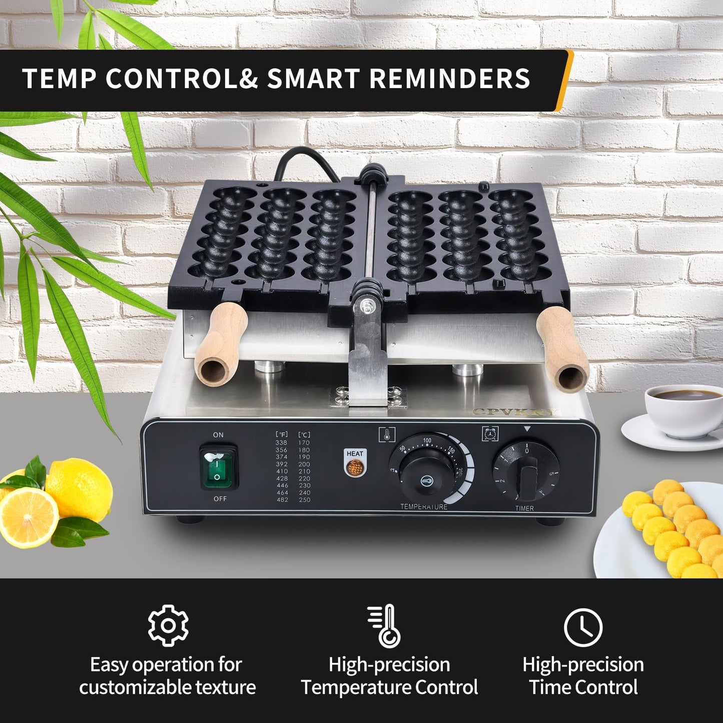 CPVKRY Commercial Waffle Skewer Maker, 120V 3-Grid Nonstick Electric Bubble Waffle Ball Machine, Double-heating Stainless Steel Bubble Waffle Stick Machine for Restaurant, Snack Bar, Street Stall
