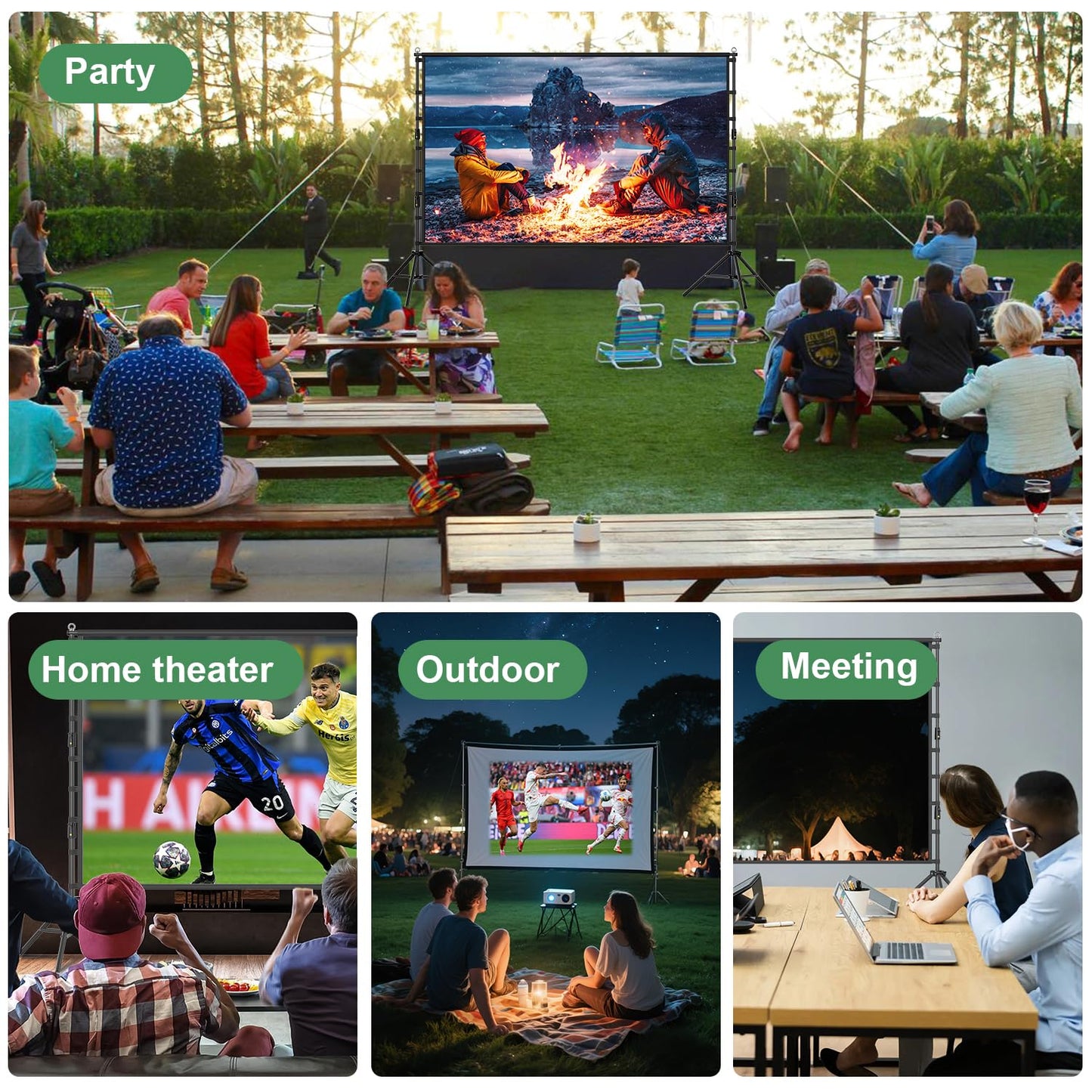 VntB Projector Screen and Stand, 180 inch Outdoor Projection Screen 15 FT Large Portable Movie Screen Wrinkle-Free 16:9 4K Rear Front Foldable Washable with Carry Bag for Backyard Theater Movie Night