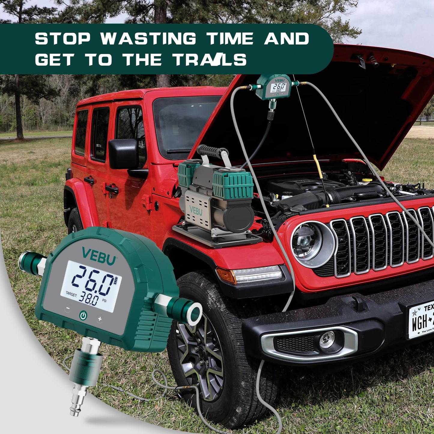 VEBU Auto Shut Off Tire Deflation Inflation Controller, 5-150PSI Air Pressure Manifold with Preset, Memory & Digital Display (Air Hose not Included)