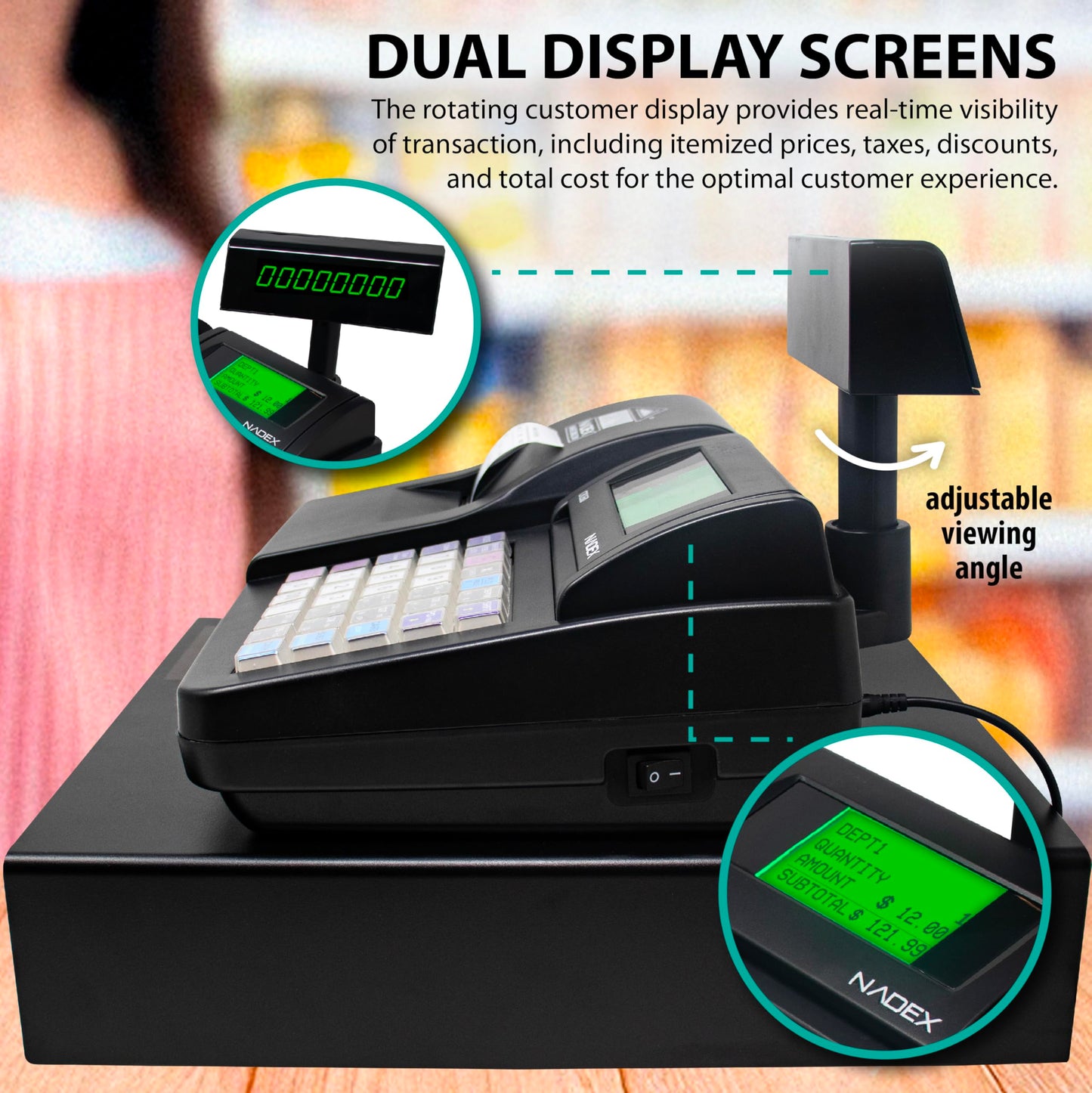 Nadex CR260 Cash Register, Steel Drawer, Fast Printing, User-Friendly Interface, Black