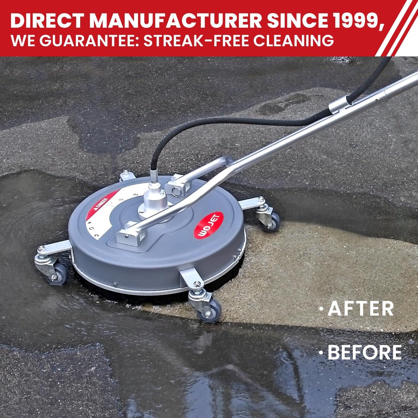 WOJET 18” Pressure Washer Surface Cleaner with 4 Wheels & Dual Handles, 4500PSI Surface Cleaner Attachment for Pressure Washer for Concrete Driveway Sidewalk Deck Patio Cleaning, 3/8'' Quick Connect