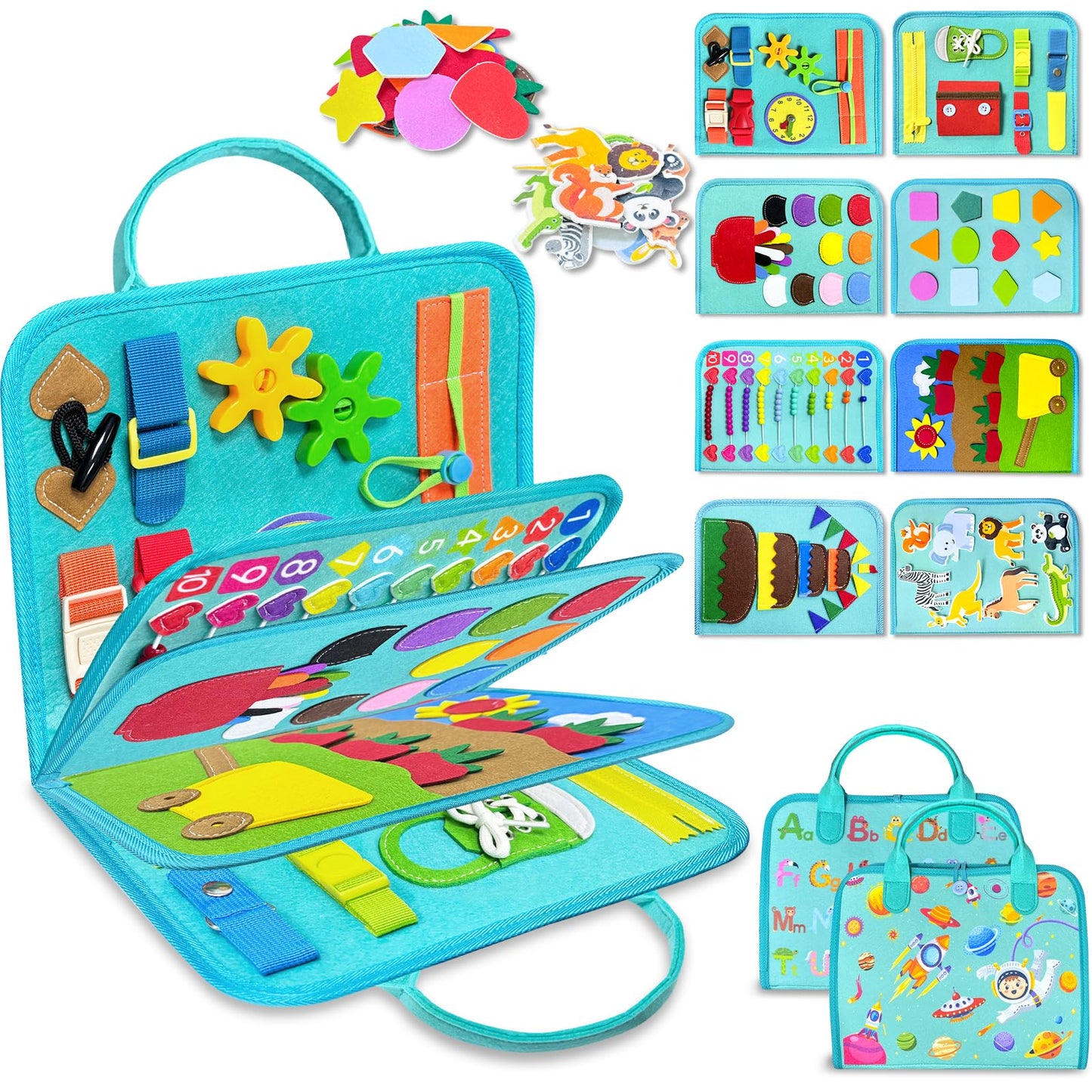 Exorany Busy Board Montessori Toys for Toddler Boy Girl Birthday Gifts, Busy Book Sensory Learning Toys for Toddlers, Toddler Airplane Car Travel Toy Educational Activities