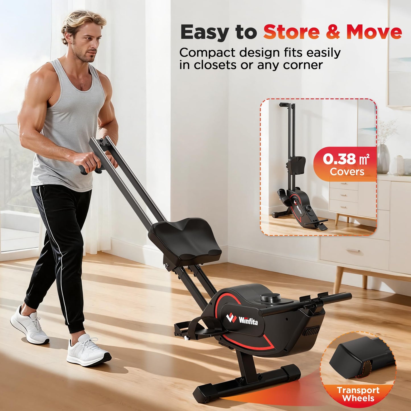 Winfita Rowing Machines for Home,Quiet Resistance Magnetic Rower Machine with 32 Levels,350lb Weight Capacity,Compact Dual Slide Rail,LED Monitor & Comfortable Seat,App Supported&Tablet Holder
