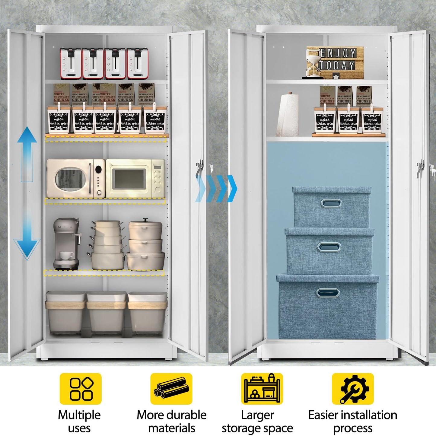 DUMOS 71" H White Metal Garage Storage Cabinets with Lock Door and Adjustable Shelves, Steel Tool Cabinets for Home,Office,Warehouse