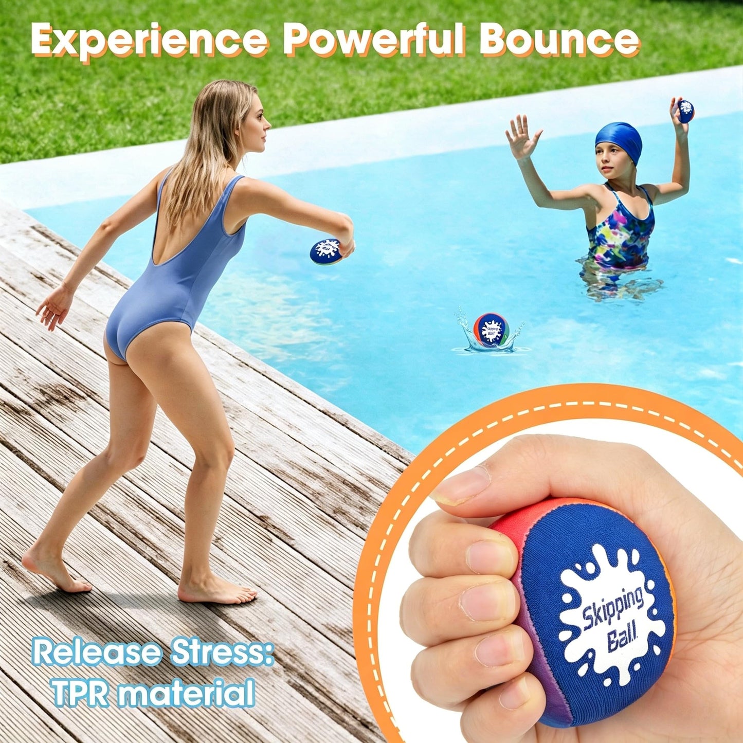 Korlon Skipping Water Ball, 4 Pack Water Bouncing Balls for Pool, Colorful Pool Toys for Swimming Game Summer Fun Lake Beach, Water Balls Toys with Mesh Bag