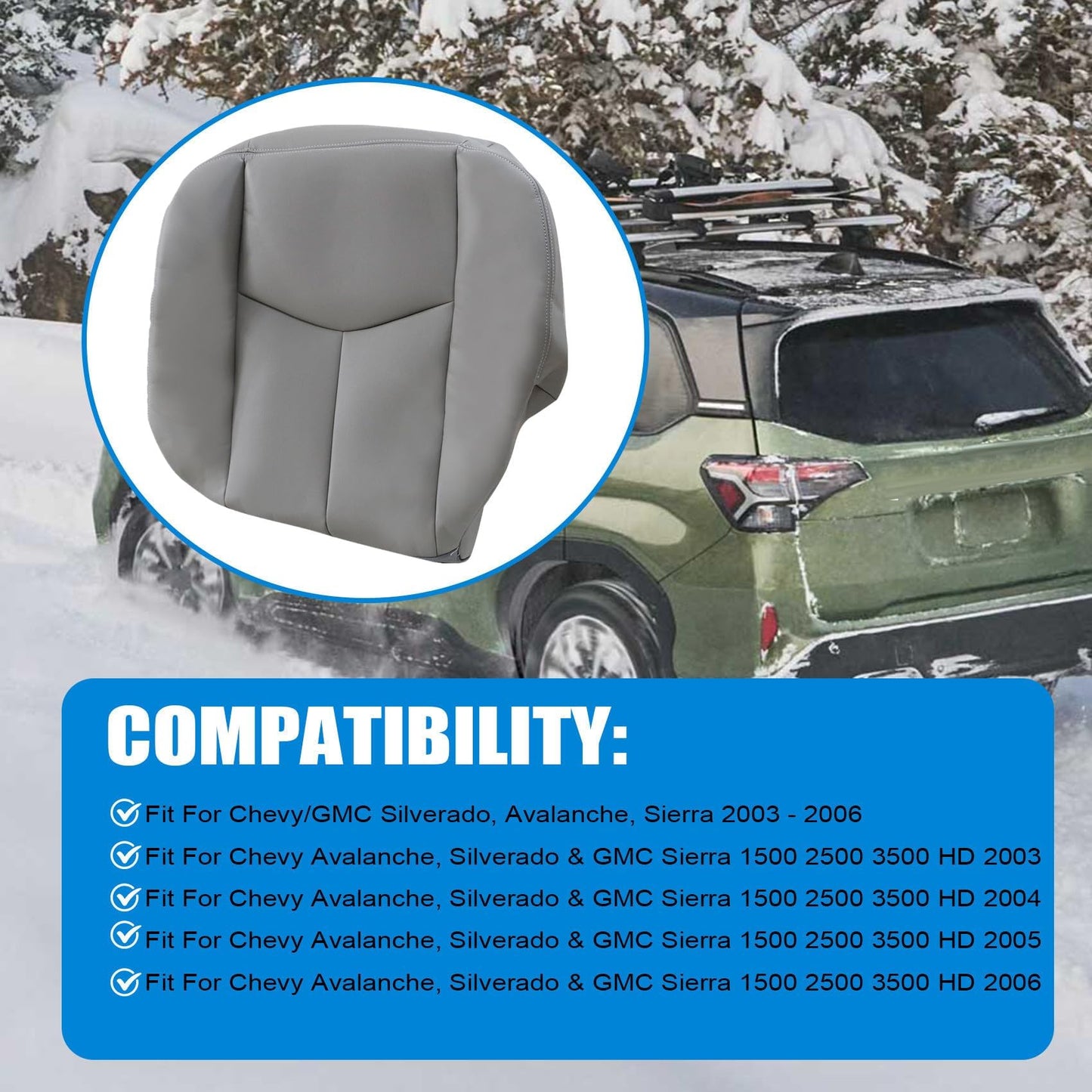 Priprilod # 922 Gray Leather Driver and Passenger Bottom and Top Lean Back and Armrests and Foam Cushion Fit for Chevy Silverado Tahoe Suburban Avalanche GMC Sierra Yukon XL 2003 2004 2005 2006