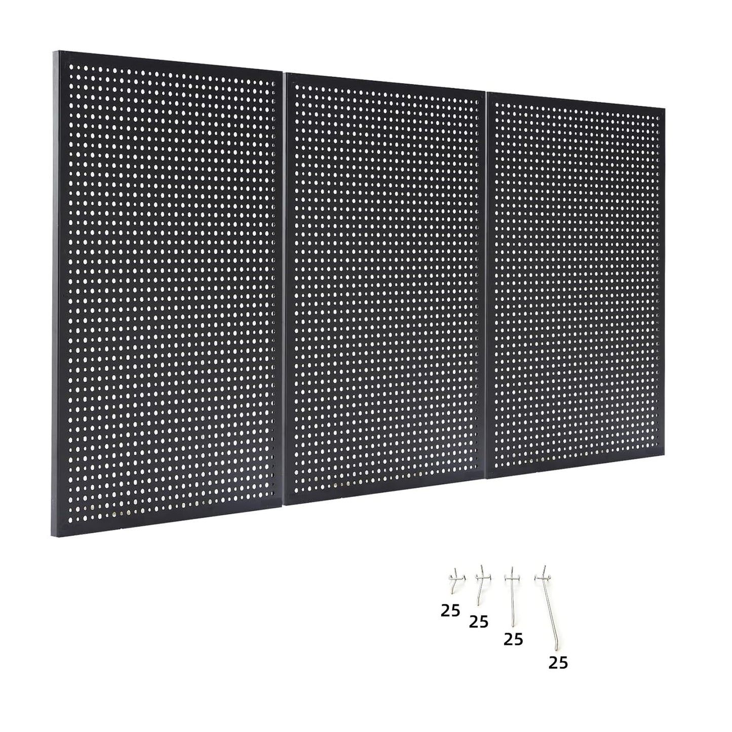 FGGHFT 3-PCS Metal Pegboard Set,36x20 inch metal wall panel kit, Peg board includes a 100-piece silver hook tool system, suitable for garages, workbenches, and sheds，Black