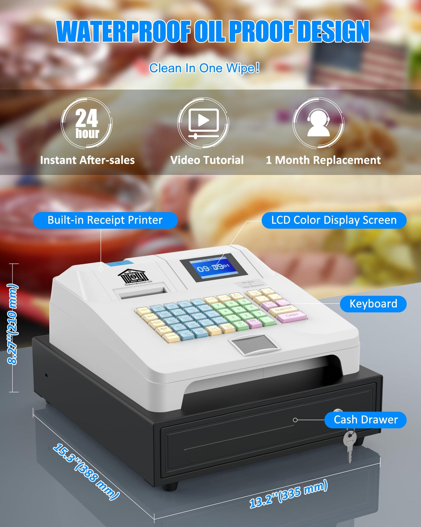 Perfiware Cash Register for Small Businesses with Scanner（HS1000）& Removable Checkport Cash Drawer,Electronic Cash Registers with Dual Display and Receipt Printer,Dust-Proof& Oil Proof