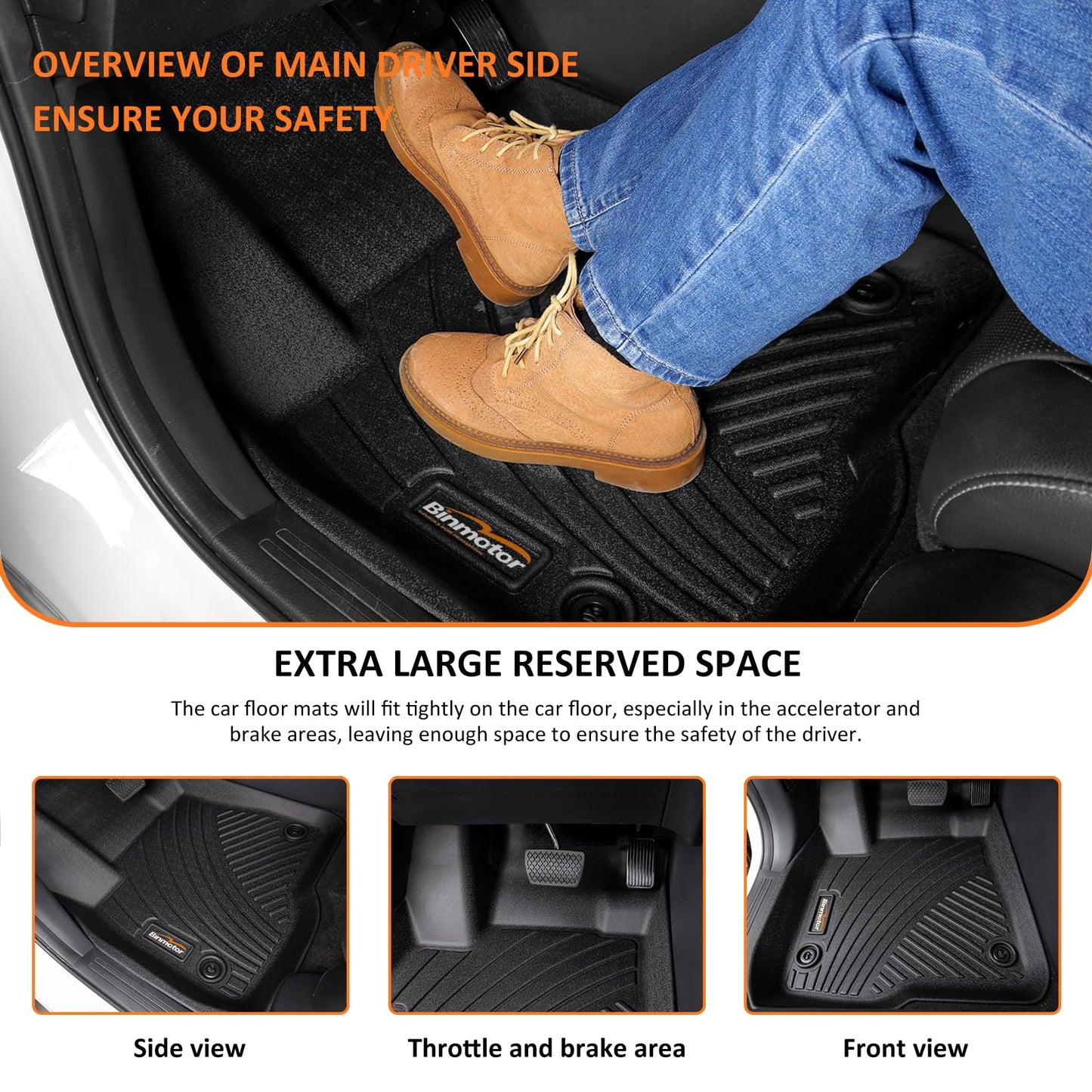 Binmotor-Floor Mats with Cargo Liner for Hyundai kona 2018-2023 & Kona N 2022 2023 (No Electric Model) SE, SEL, N Line, N, Limited Automotive Floor Liners Full Set-Black