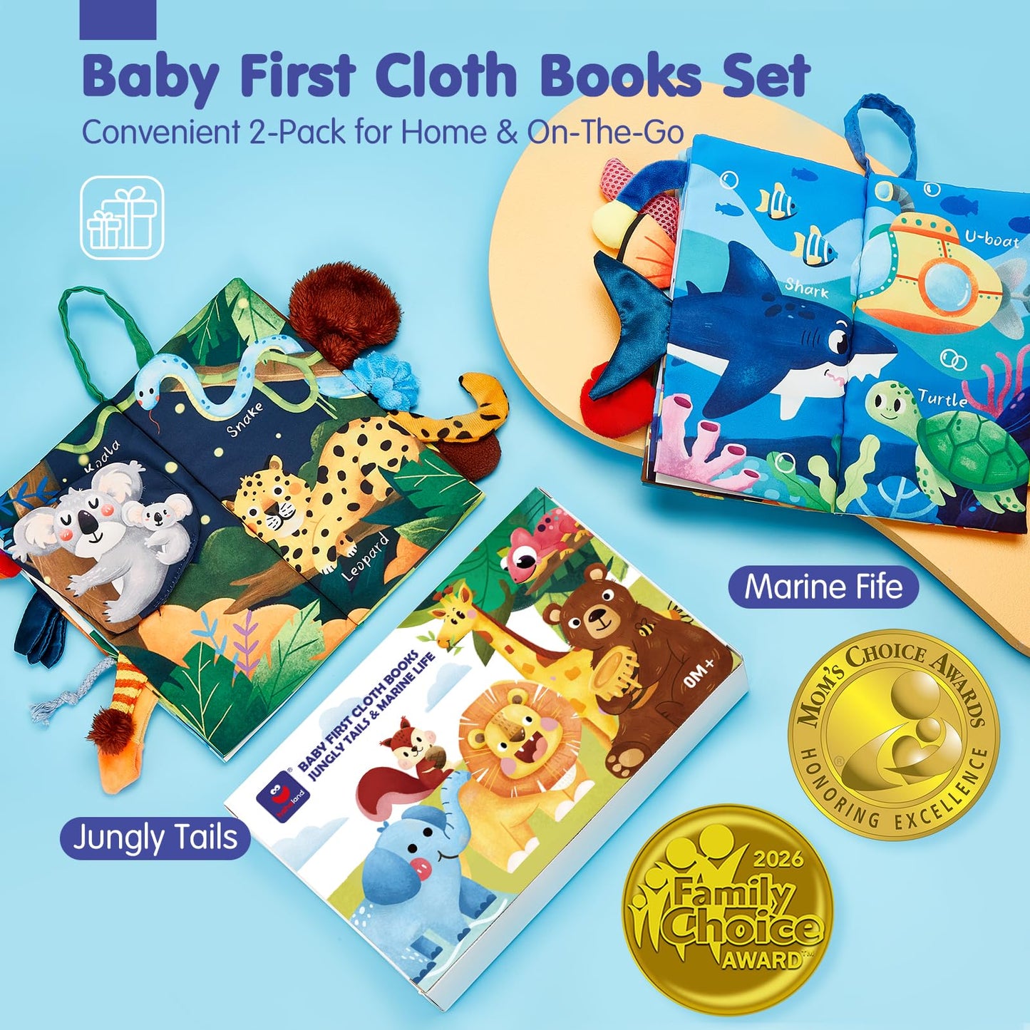 hahaland Baby Toys 0-6 Months - Crinkle Books for Babies 2-Pack, Soft Cloth Sensory Touch Feel Baby Book 6-12 Months Infant Montessori Toys 0-3 Month Newborn Baby Boys Gifts 3-6 Months Travel Toys