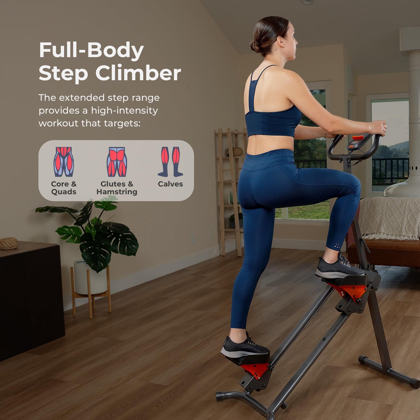 Sunny Health & Fitness Smart Foldable Cardio Stair Stepper, Vertical Climber Exercise Machine for Home Workout, Extended Step Range, 330 lbs. Max Weight, Connection w/Free SunnyFit App – SF-S024035