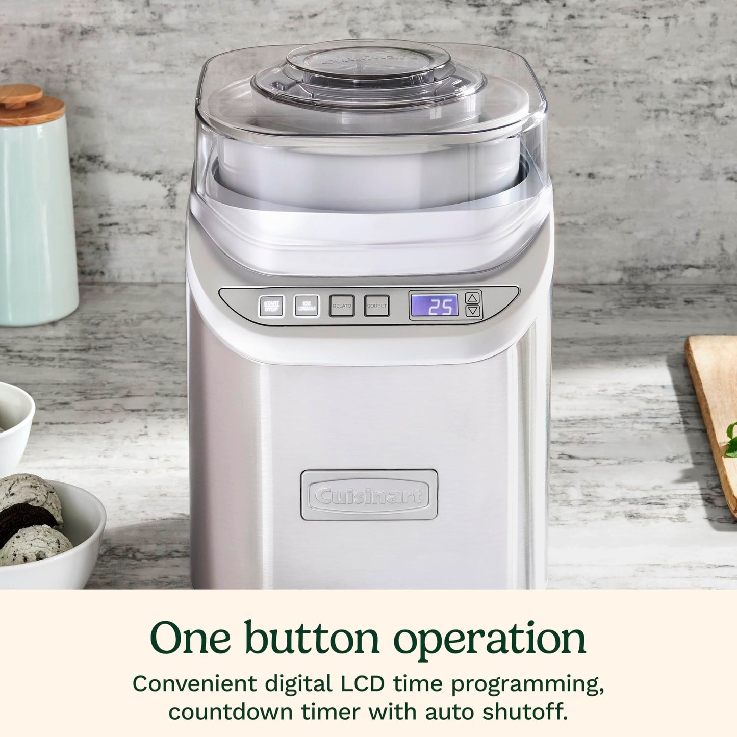 Cuisinart Ice Cream Maker Machine, 2-Quart Stainless Steel Frozen Yogurt, Gelato, Sorbet, Ready in 20 Minutes, LCD Screen and Timer, ICE-70P1