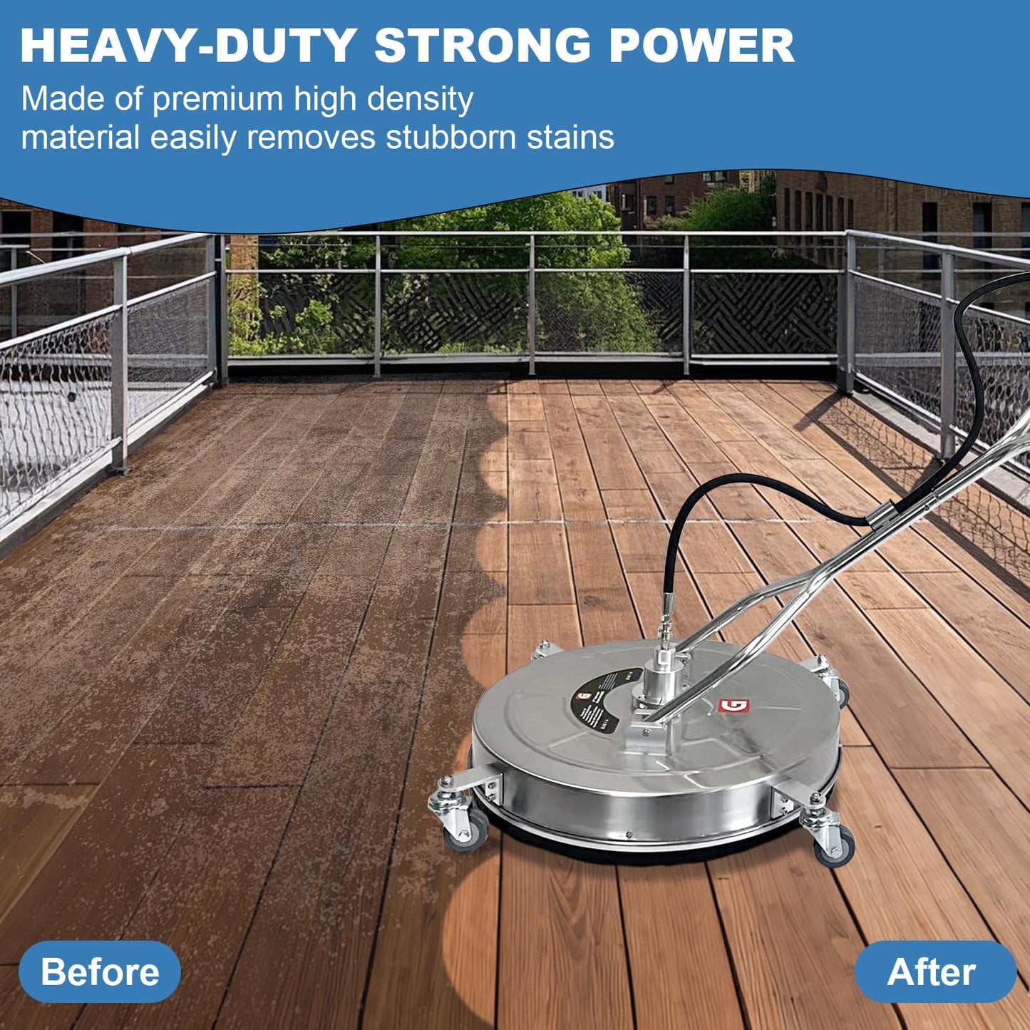 30'' Pressure Washer Surface Cleaner with 4 Wheels, 5200PSI Stainless Steel Dual Handle Surface Cleaner, Power Washer Surface Cleaner for Concrete, Driveways, Sidewalks,Patios,Decks Cleaning