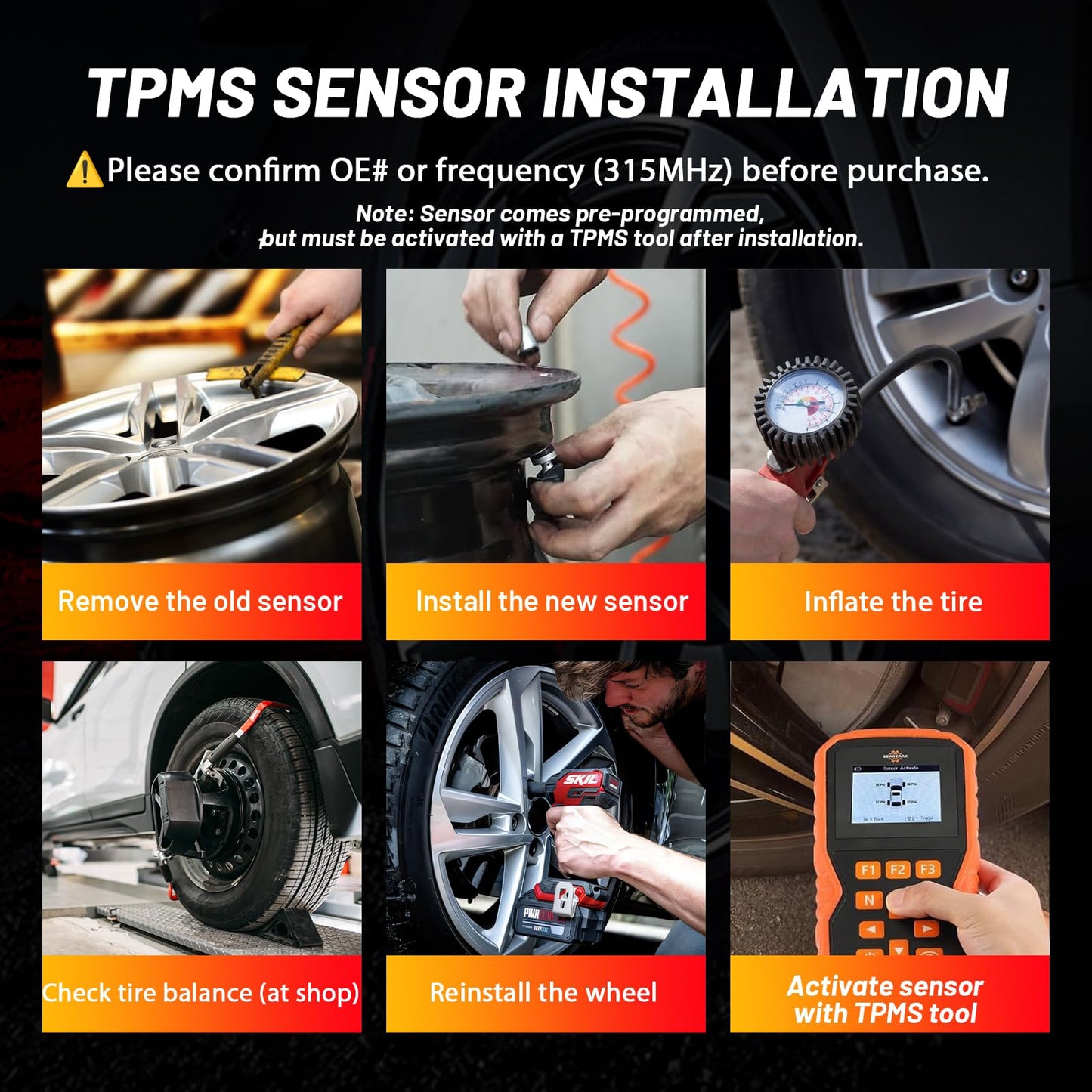SEACOT TPMS Sensor GM, 4-Pack 315MHz Tire Pressure Sensor Replacement for Chevy Silverado GMC Cadillac Buick – OE# 13598771 13598772 13586335 13581558