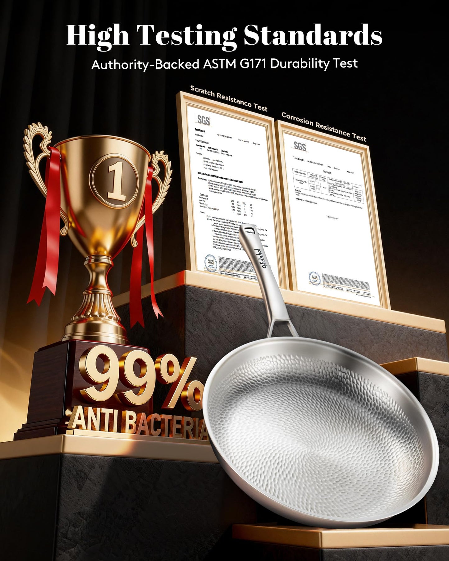 Titanium Pans set, 8+10+12Inch Pure Titanium Hammered Upgarde Pro with Two Lids, Non-Toxic Skillet for Cooking, PFAS/PFOA/PTFE Free Cookware, Dishwasher&Oven Safe, Kitchen Induction Compatible