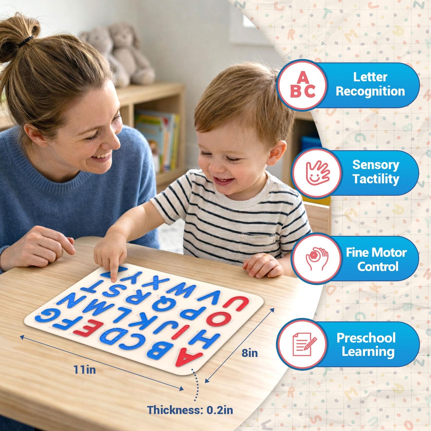 Sensory Silicone Letter Tracing Pad: Double-Sided Textured Sensory Toys for Learning Focus & Fine Motor, Quiet Travel Toy, Preschool Learning Activities, Educational Montessori Toys for Toddlers Kids