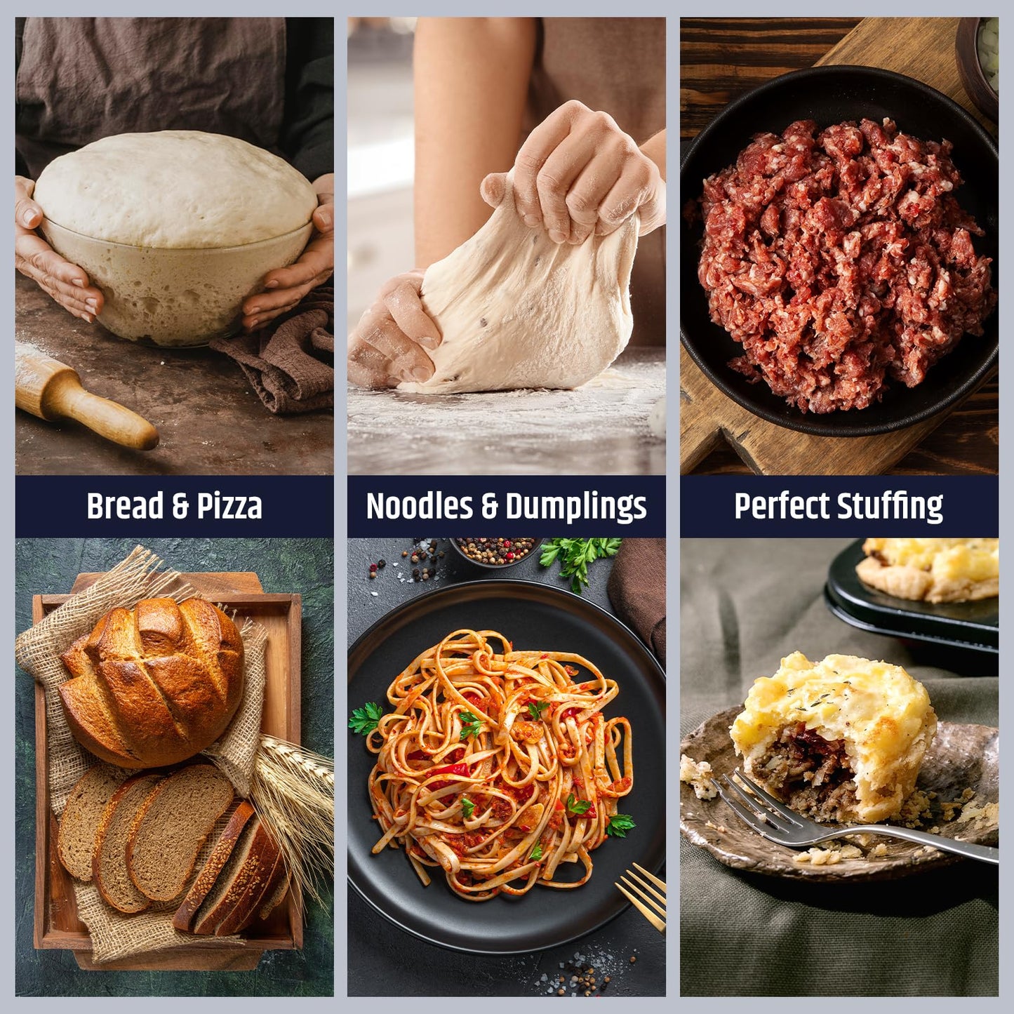 Razorri Electric Dough Maker, 6.5QT Household Dough Mixer with Ferment Function Microcomputer Timing with Stuffing Blade Stainless Steel Bowl for Bread Pizza Noodle