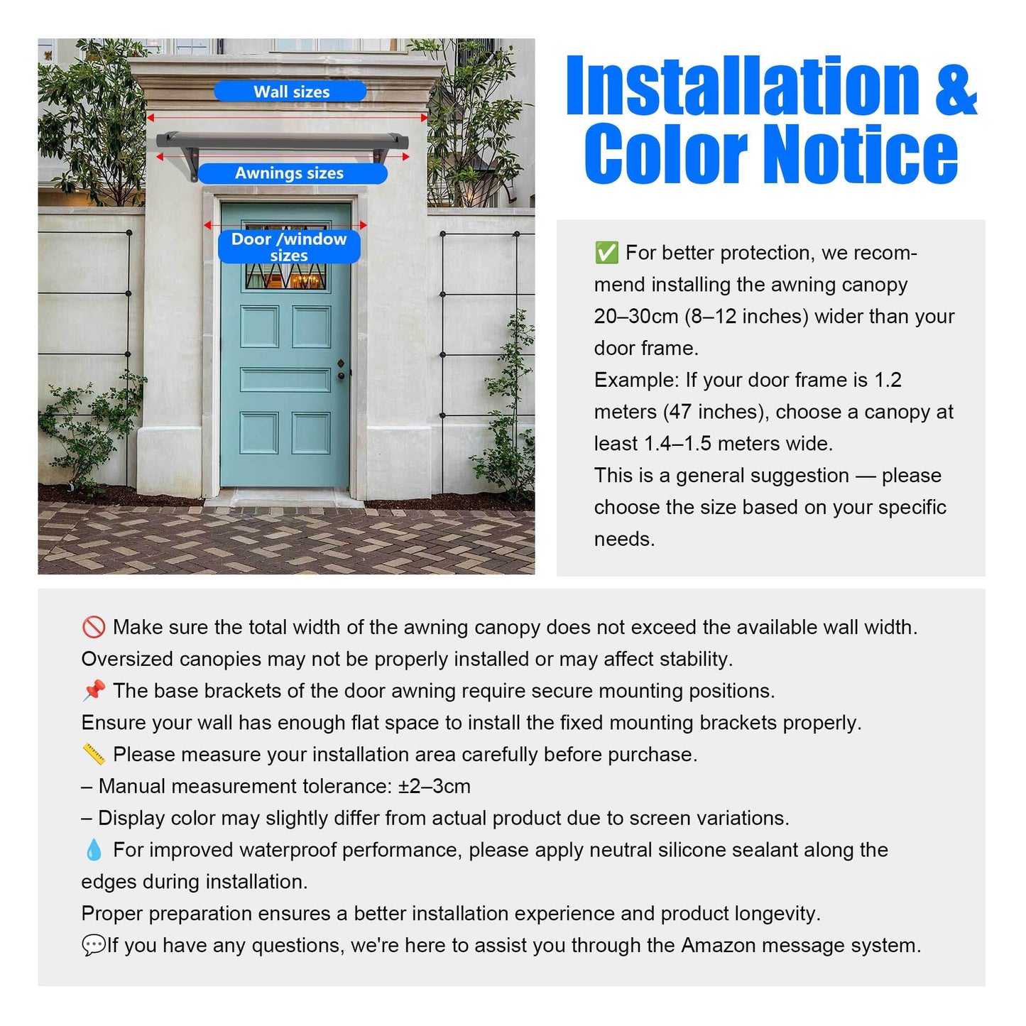 Awning for Door Entrance with Drainage Sink,32x80 Inch Awnings for Doors,Window Canopy Exterior with Plastic Steel Bracket,Polycarbonate Cover,UV,Rain,Snow Protection for House,Porch,Patio,Deck
