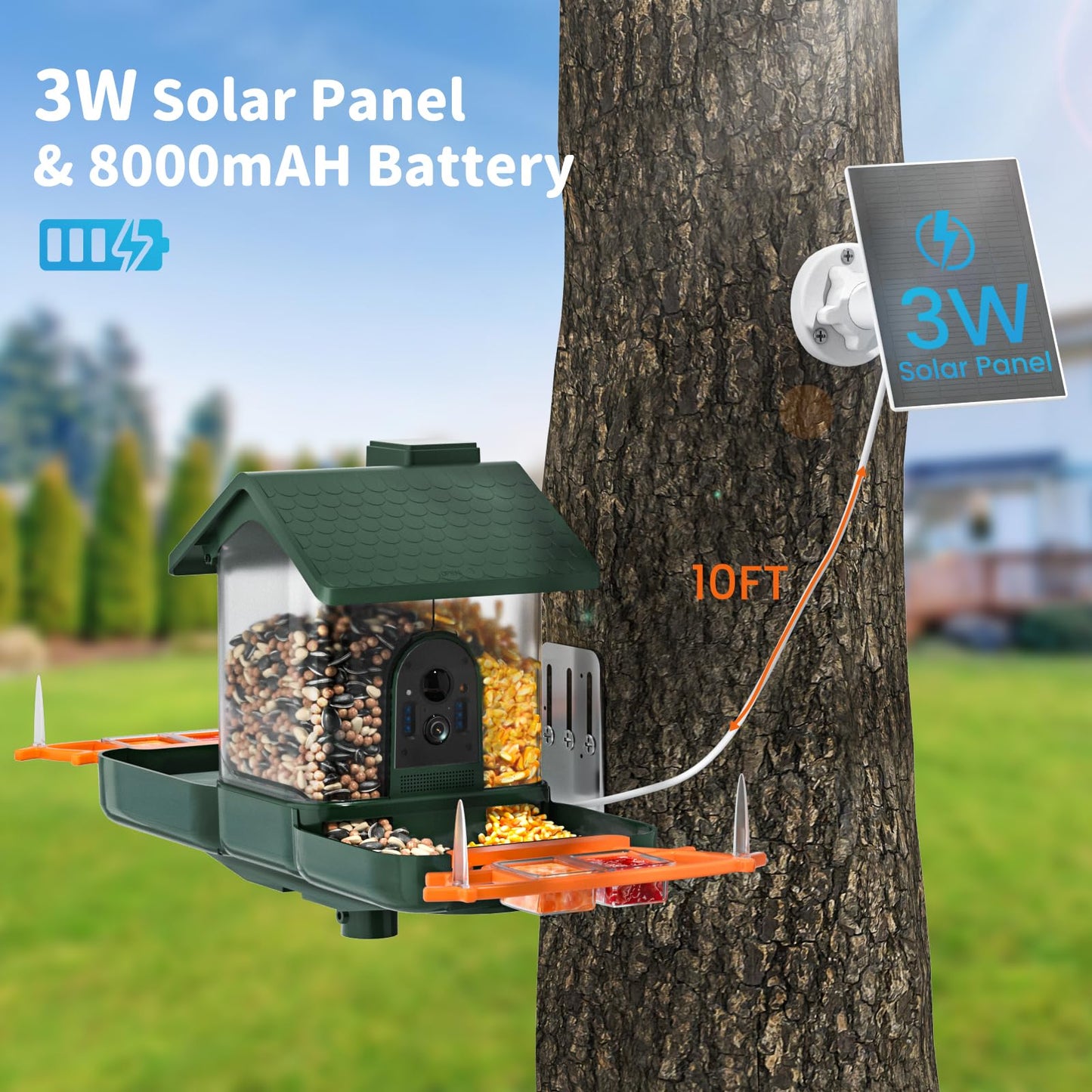 Bird Feeder with Camera and Bath, Dual-Lens 2K HD Video, AI Bird Identification, Solar Powered, Instant Alerts, IP66 Weatherproof