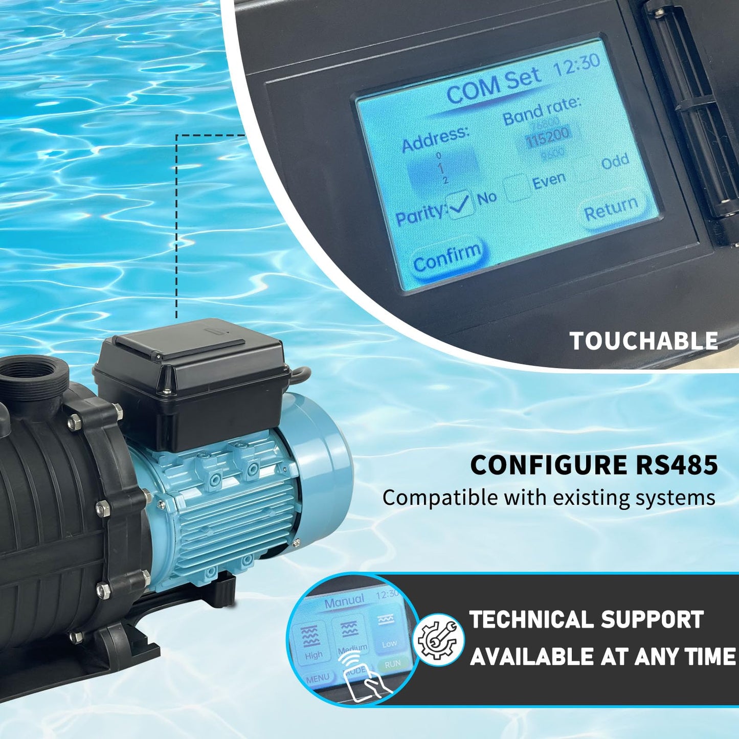 1.5 HP Variable Speed Pool Pump VS Multiple Speed Programmable Pump 230Vac 5880GPH Intelligent In/Above ground pool pump Compatible with 1.5"/2.0" Pipes & 1.25/1.5" Hoses