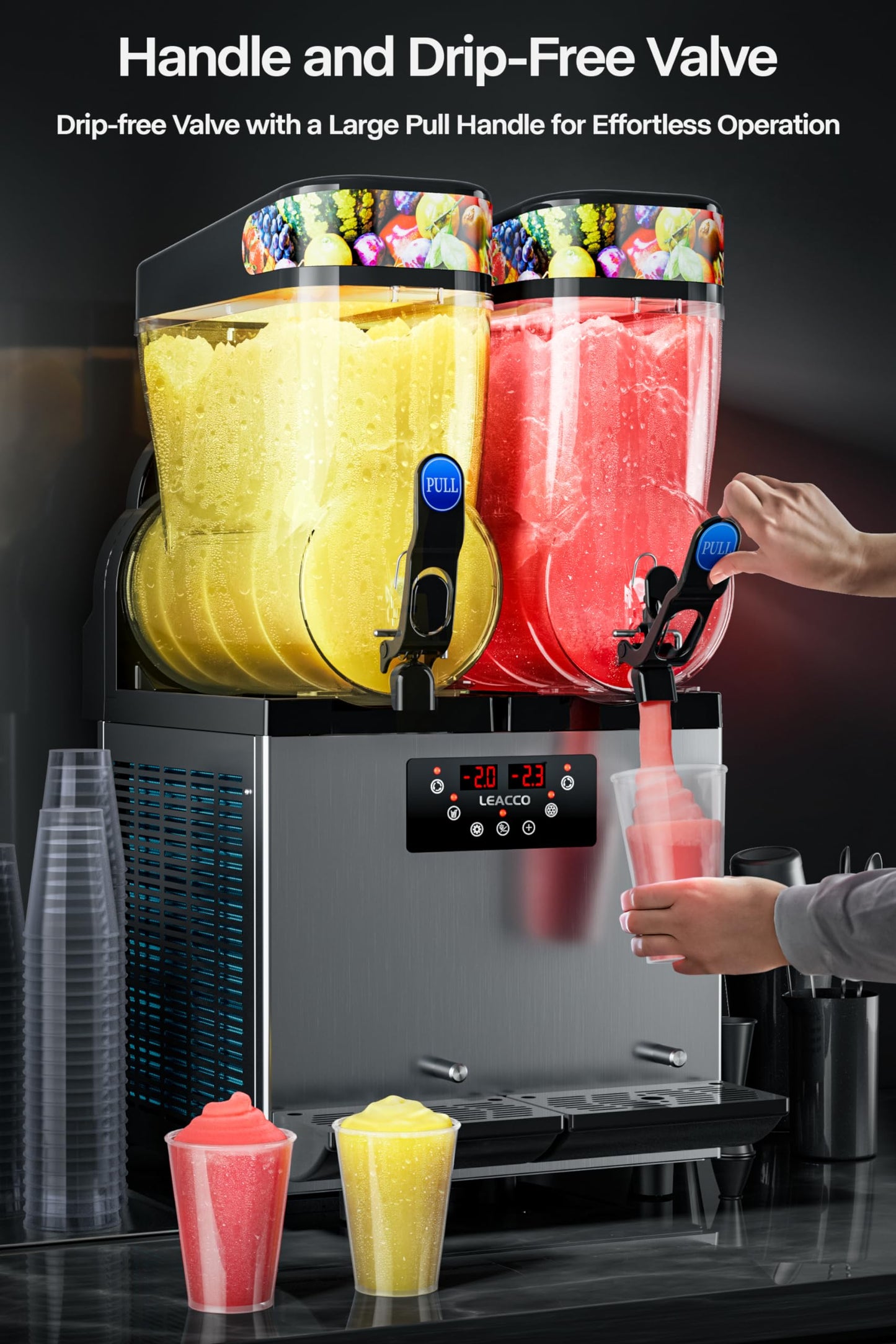 Leacco Commercial Slushie Machine, Frozen Drink Margarita Machine Smoothie Slushy Maker Stainless Steel 110V