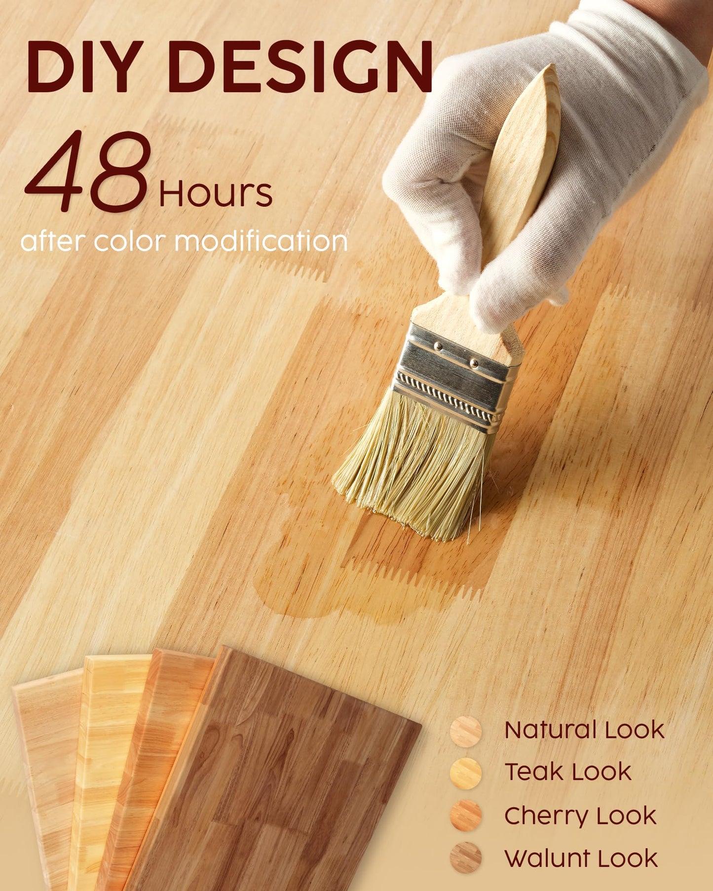 Butcher Block Countertop Kit, 48" Unfinished & 36 Walnut Stained Hevea Wood Table Top DIY Cut for Kitchen Island, Cutting Board, Washer Dryer Countertop, Living and Dining Room Table