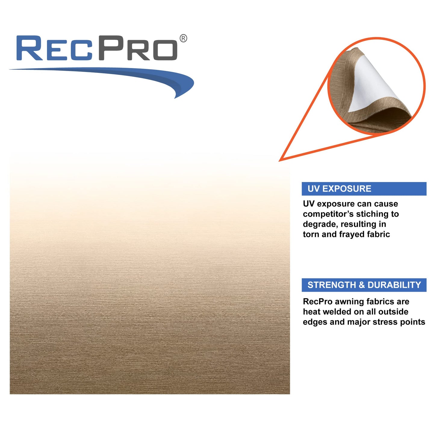 RecPro RV Awning Fabric Replacement 20 Foot Camper Awning | Tan | Width Size Options | 8' (96") Length | Heat Sealed | 3 Year Warranty (20 Feet, Actual 19' 1")