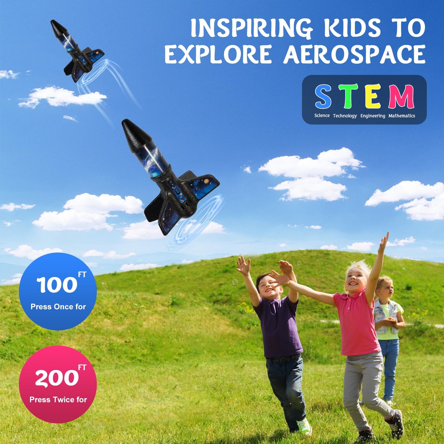 Rocket Launcher for Kids -200 Feet of Flight Altitude, Auto Electric Rocket Toys with Safe Parachute, Outdoor Summer Yard Toys Easter Birthday Gifts for Boys & Girls Age 6 7 9 10 12 8-13 Years Old