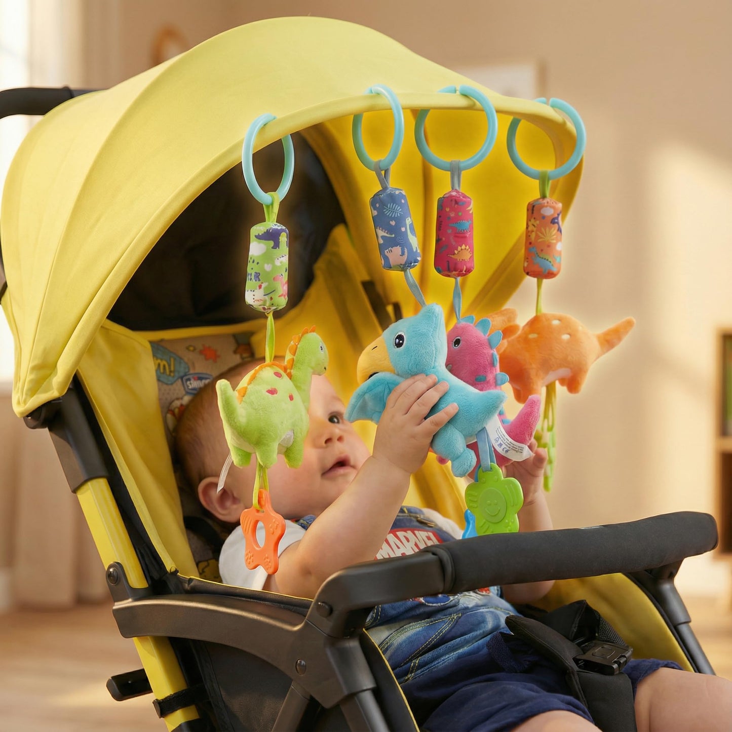 gebra Baby Toys for 0 3 6 9 12 Months, Soft Rattle Wind Chime Car Seat Crib Stroller Toys, Dinosaur Baby Hanging Toys Birthday for Baby Boys and Girls