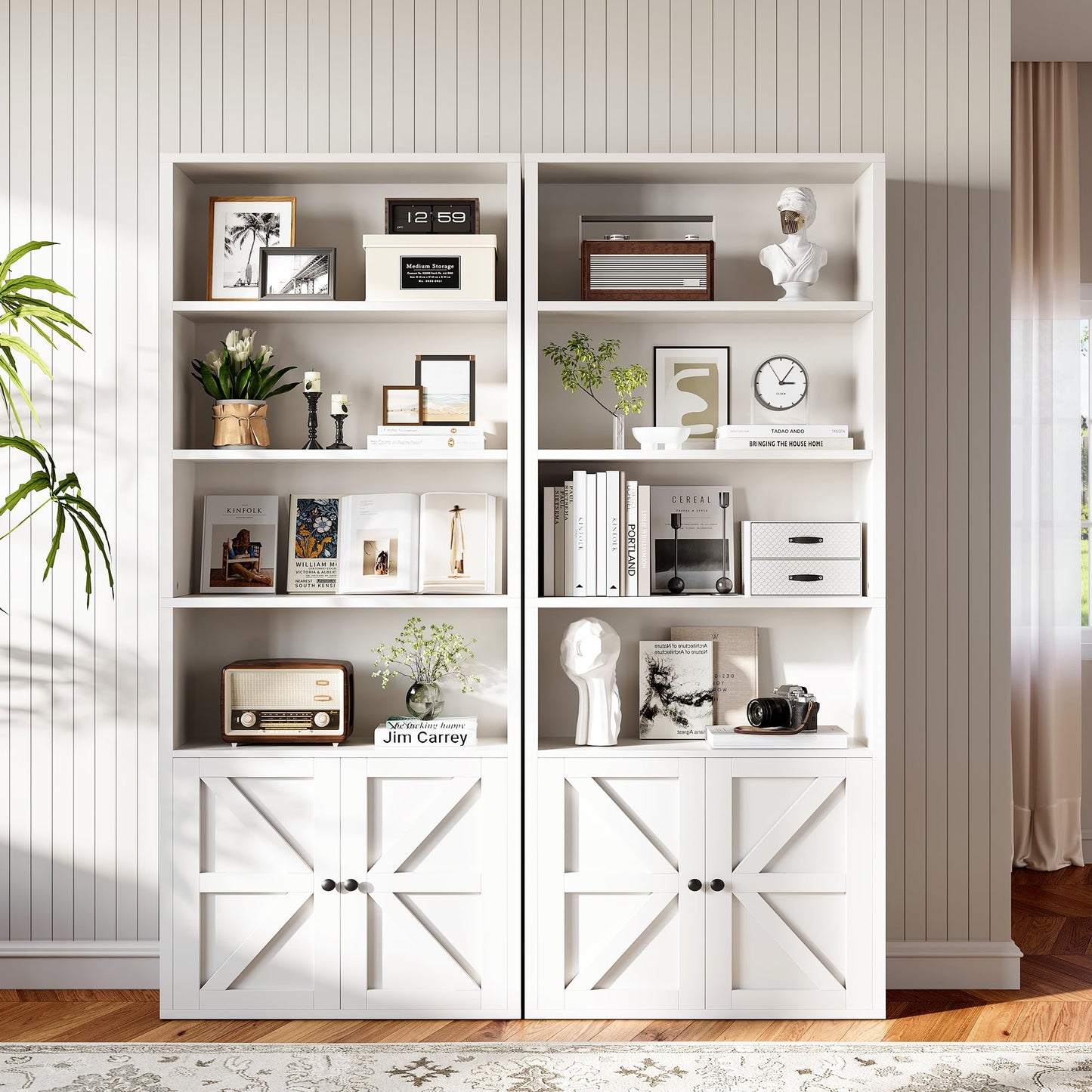 OneBlis 71.5" Bookshelf Set of 2, 6-Tier Bookcase with Cabinet Doors, Tall Display Shelves with Storage for Home Office, Living Room