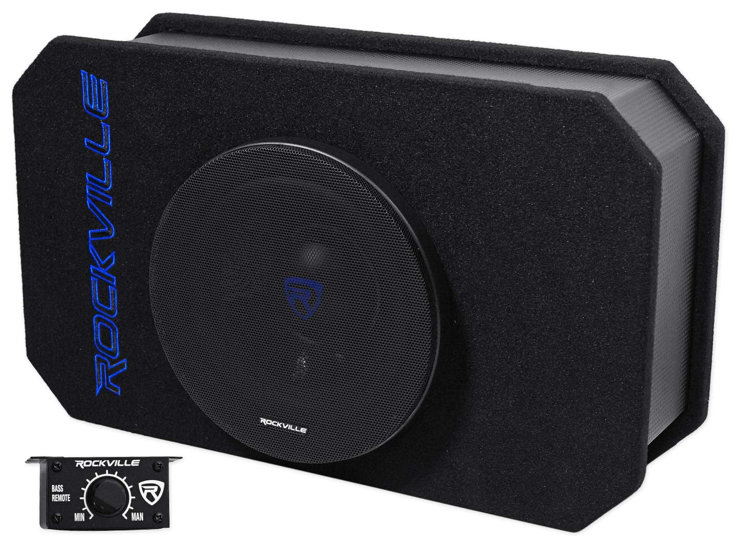 Rockville RMW8A 800W 8" Powered Truck Subwoofer, Class-D Amp, 4 Ohm, Slim Ported Enclosure, Remote Bass Control, Durable MDF with Grill, for Car Audio