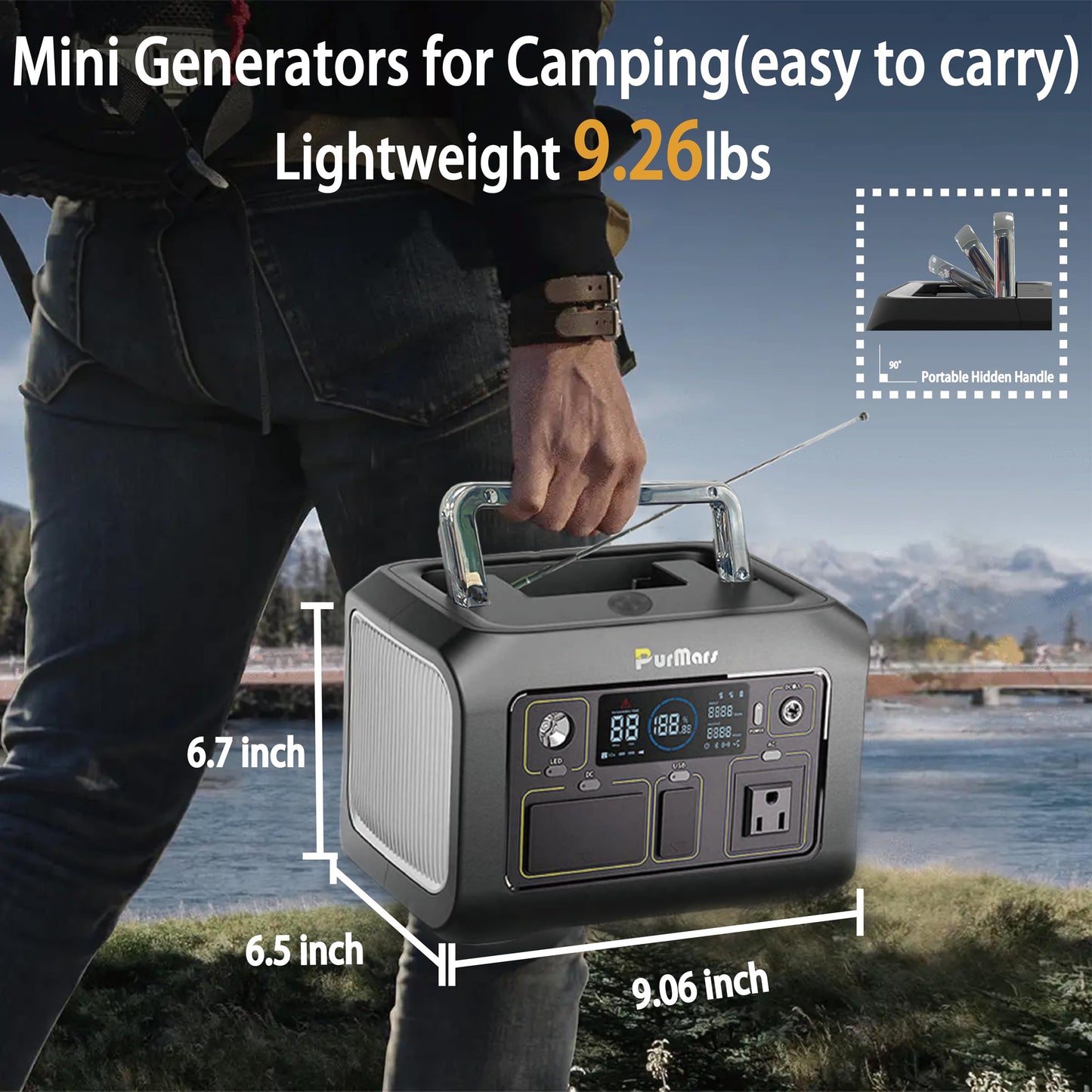 PurMars 300W Portable Power Station (Peak 500W) with Bluetooth Speaker & FM Radio,288Wh Solar Generator,110V AC Outlet,LiFePO4 Power Bank-Portable Power Station for Camping,Solar Power Bank for Home