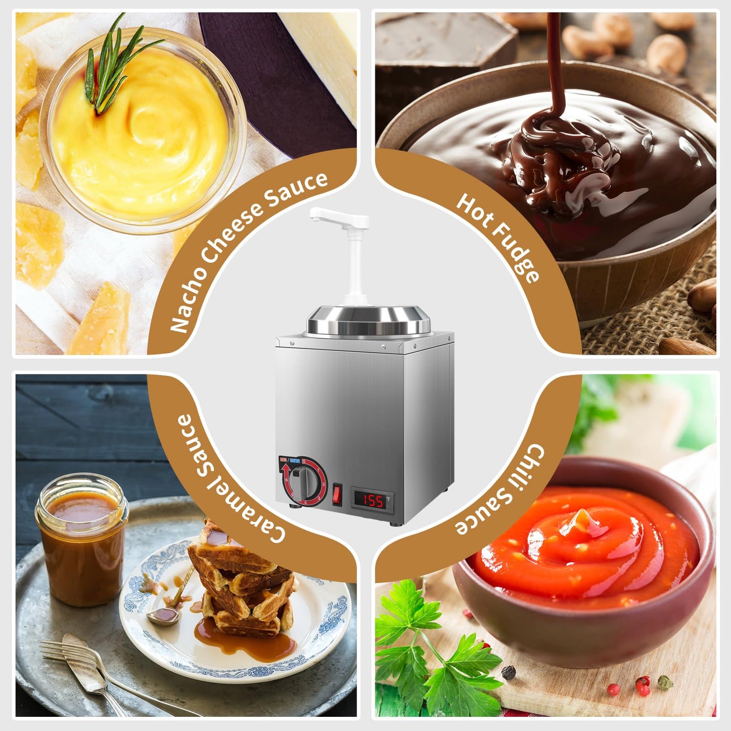 Hijolla Cheese Warmer Dispenser with Thermometer,Nacho Cheese Warmer with 2.8Qt Capacity with Temperature Indicator,Electric Hot Fudge Dispenser,86-194 F for Hot Fudge Cheese Caramel