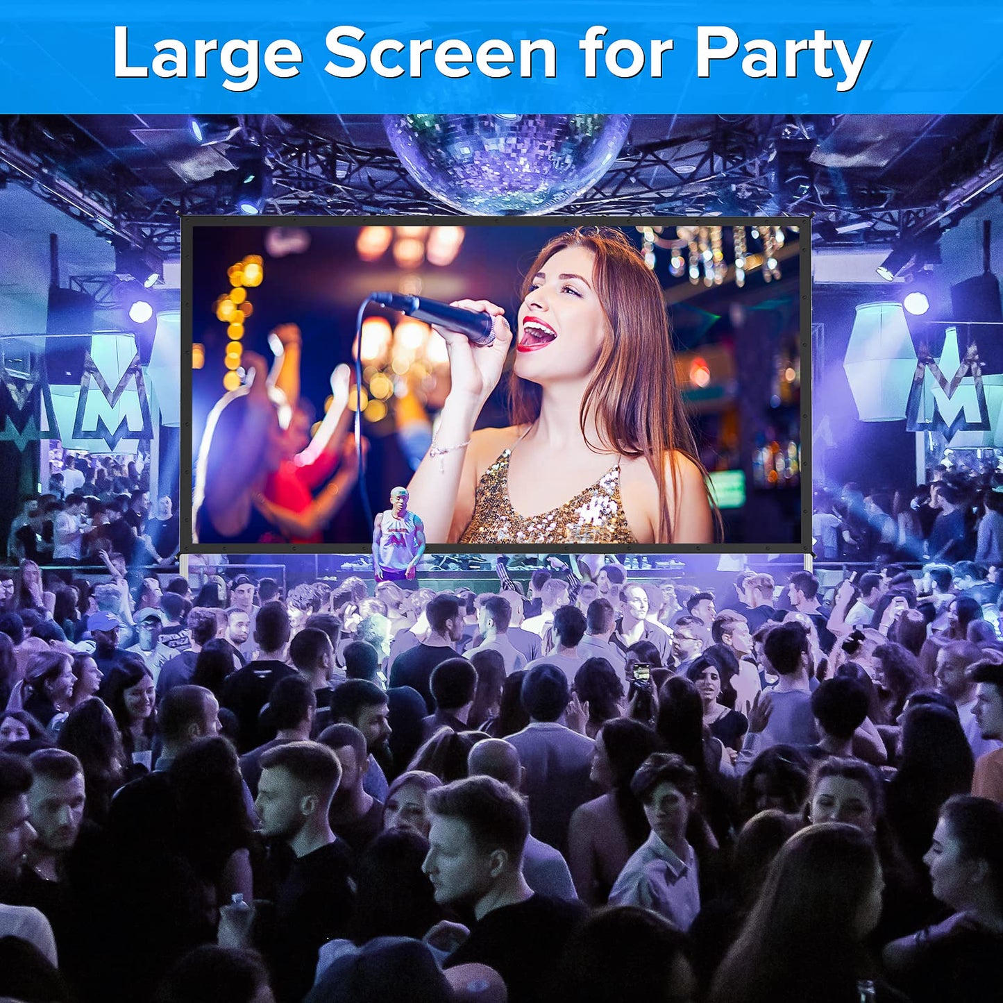 JWSIT 180 inch Projector Screen with Stand,Upgraded 3 Layers PVC 16:9 Large Outdoor Projector Screen,Portable Outdoor Movie Screen with Carrying Bag for Large Commercial Performance