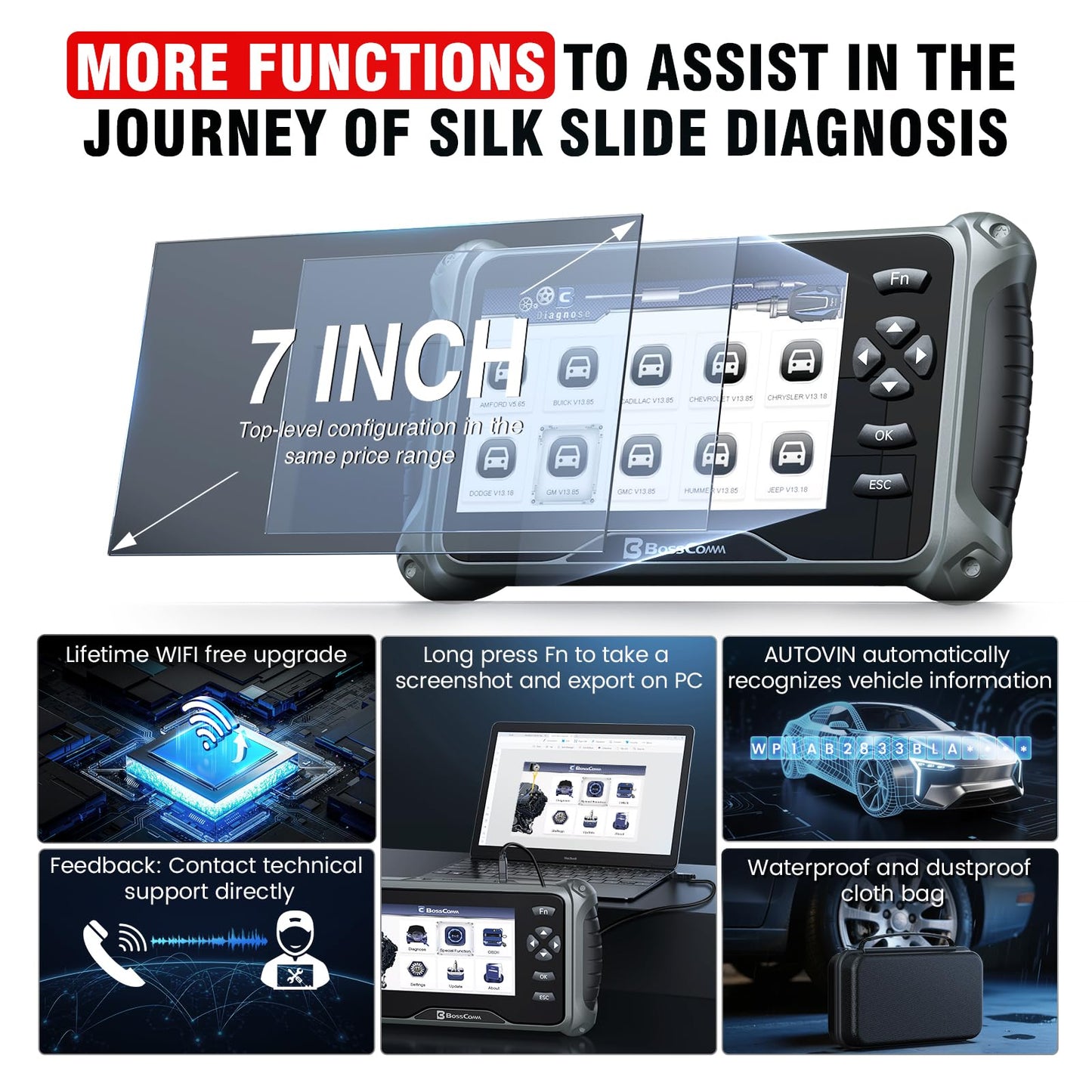 2026 BOSSCOMM IF742 OBD2 Scanner, ABS/SRS/Transmission/Check Engine Code Reader Scan Tool with 6 Resets, ABS Bleeding/Oil/EPB/SAS/Throttle/BMS, Scanner Diagnostic Tool for All Cars, Free Update, EN/ES