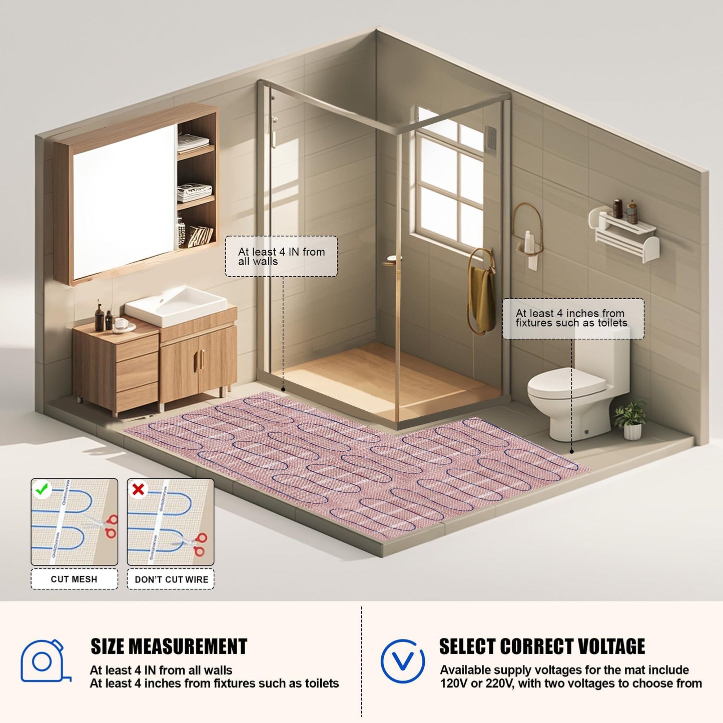 BLARALA Electric Radiant Floor Heating System, 30 Sq.ft Electric Heated Floor Mats for Bathroom, Includes Programmable Thermostat, Heat Mat, Installation Monitor, and Temperature Sensors(240V)