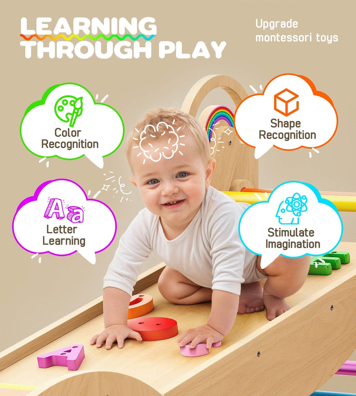 Philnas Pikler Triangle Set, 9-in-1 Montessori Climbing Toy for Toddlers, Foldable Wooden Indoor Jungle Gym & Playground Climber for Learning and Motor Skills (18 Months–7 Years)