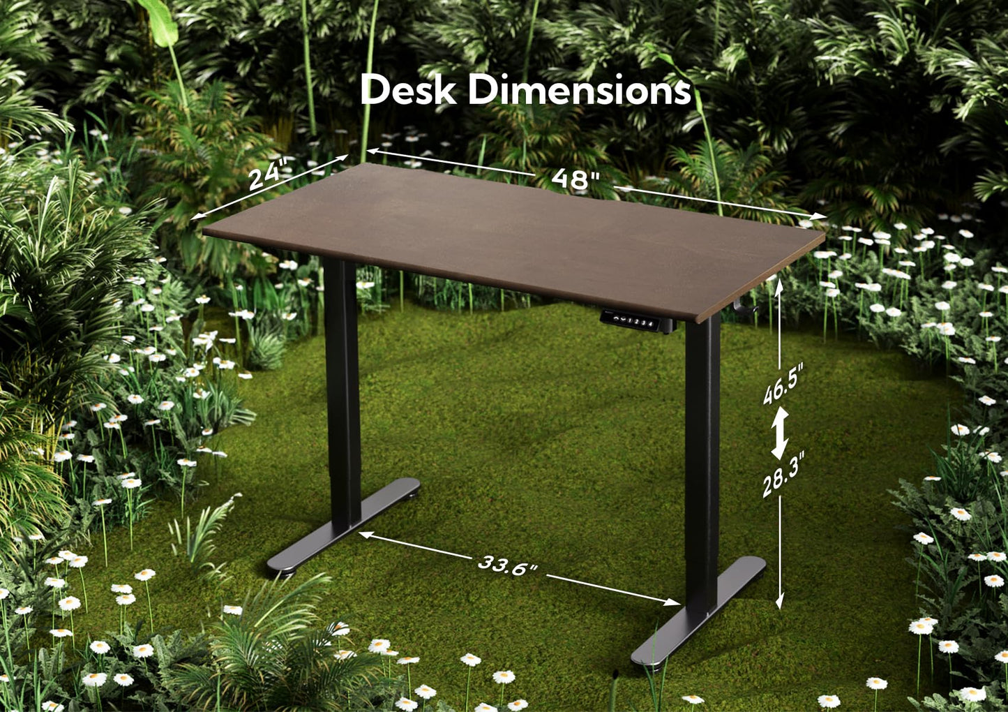 INNOVAR Solid Wood Electric Standing Desk, 48x24 Inches Adjustable Height Stand up Desk with Whole Piece Desktop, Sit Stand Home Office Desk Black Frame/Espresso Top