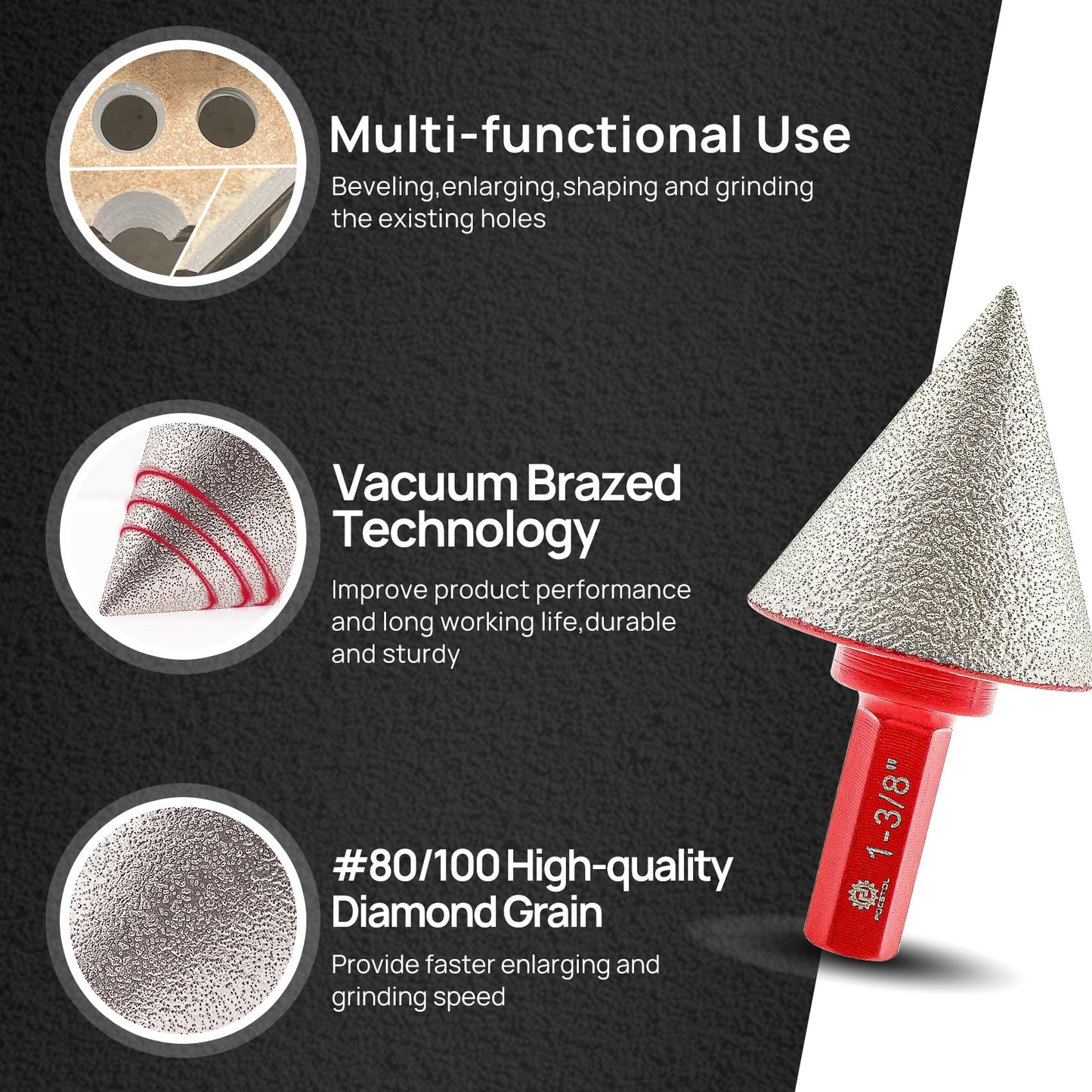 Diamond Core Drill Bits Set - FOCSTOL 10pcs (6/8/10/20/25/28/32/35/50mm+35mm Beveling Chamfer Bit) Hole Saw Kit with Triangle Shank for Porcelain Tile Ceramic Granite Marble