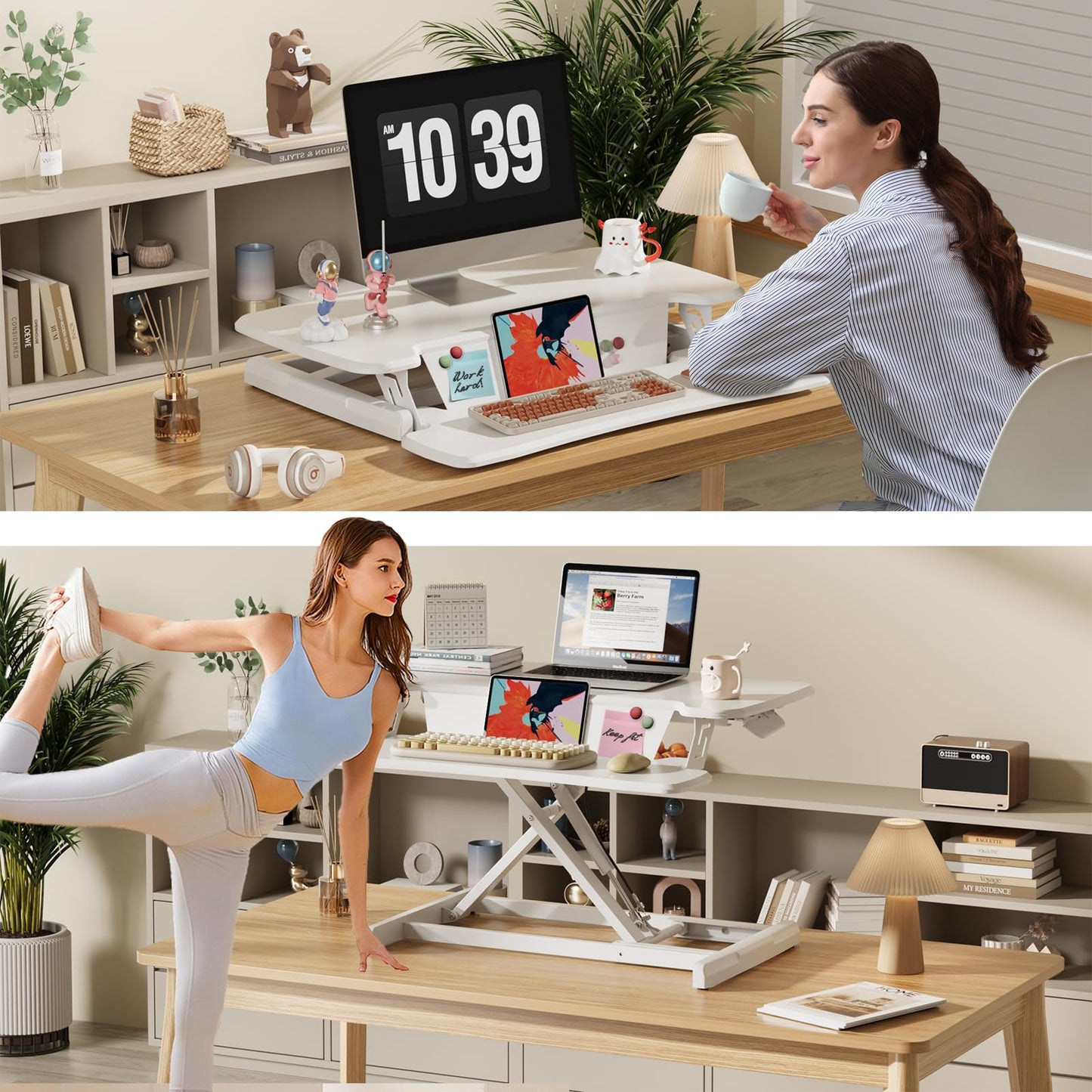 JOY worker Standing Desk Converter, 32" Height Adjustable Sit Stand Up Desk Riser with Keyboard Tray & 6 Fridge Magnets, Desktop Workstation Riser for Home Office Computer Laptop, White