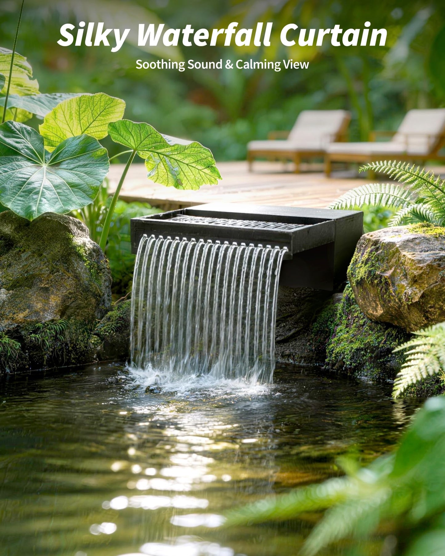 POPOSOAP 55W Solar Pond Waterfall Spillway with Fountain Pump, 304 Stainless Steel & Filtration System Pond Waterfall, 9.8FT Tubing for Koi Ponds, Garden Fountains & Landscape Water Features-P5552S