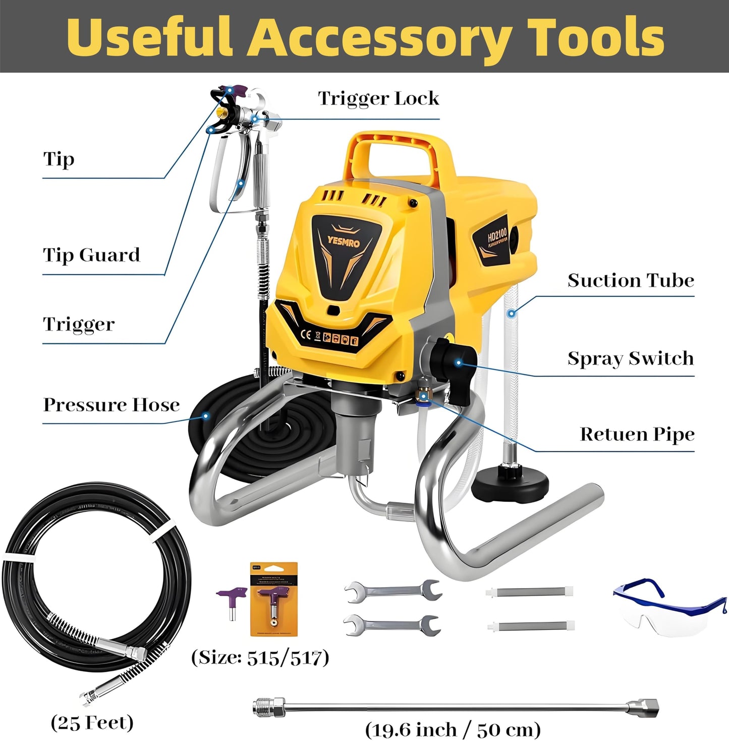 Airless Paint Sprayer for House Painting,1100W High Efficiency Airless Sprayer with Low Overspray,3300PSI Paint Sprayer for Home Interior Fence DIY Garage,DIY Handyman