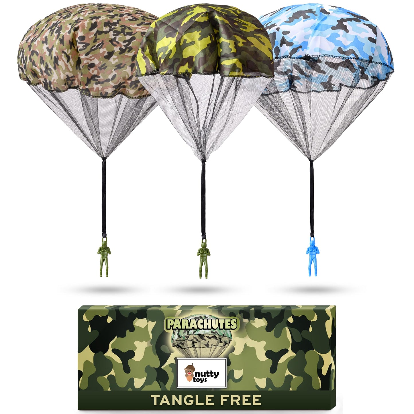nutty toys Army Parachute Toys for Kids - Tangle Free Outdoor Flying Parachute Men, Best Indoor & Outside Toys for 4 5 6 7 8 9 10 11 12 Year Old, Top Easter Basket Stuffers 2026, Unique Boys Gifts
